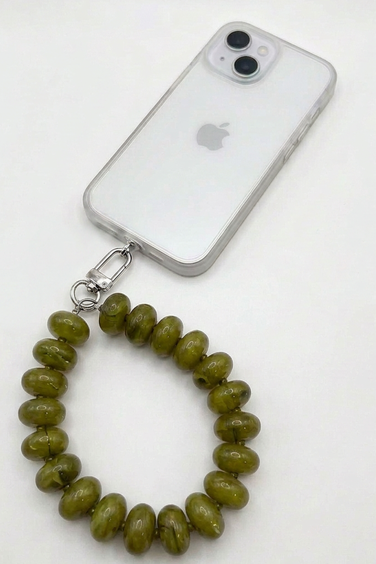 Rondelle Beaded Phone Chain — Olive