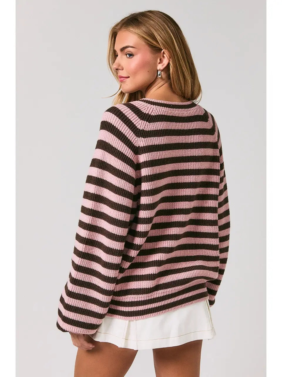 Striped Knit Cardigan - Blush Brown