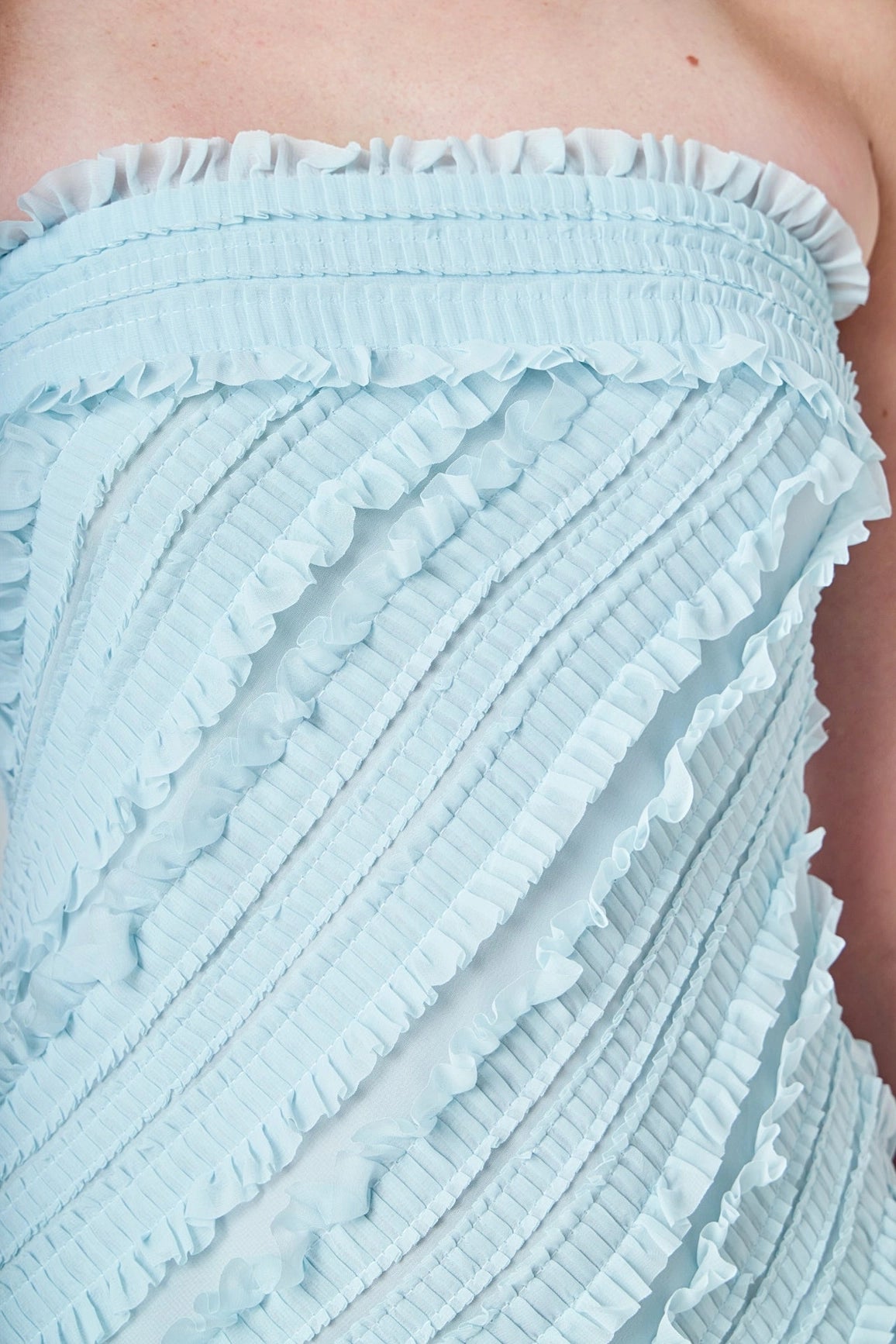 Endless Rose - Strapless Ruffled Maxi Dress - Icy Blue