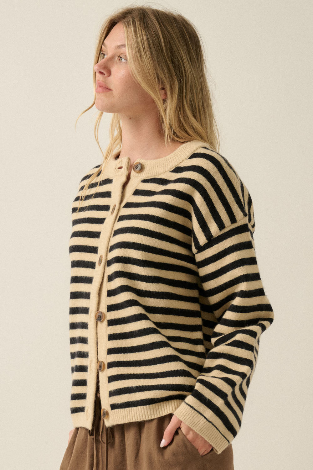 Carrie Striped Cardigan - Oatmeal