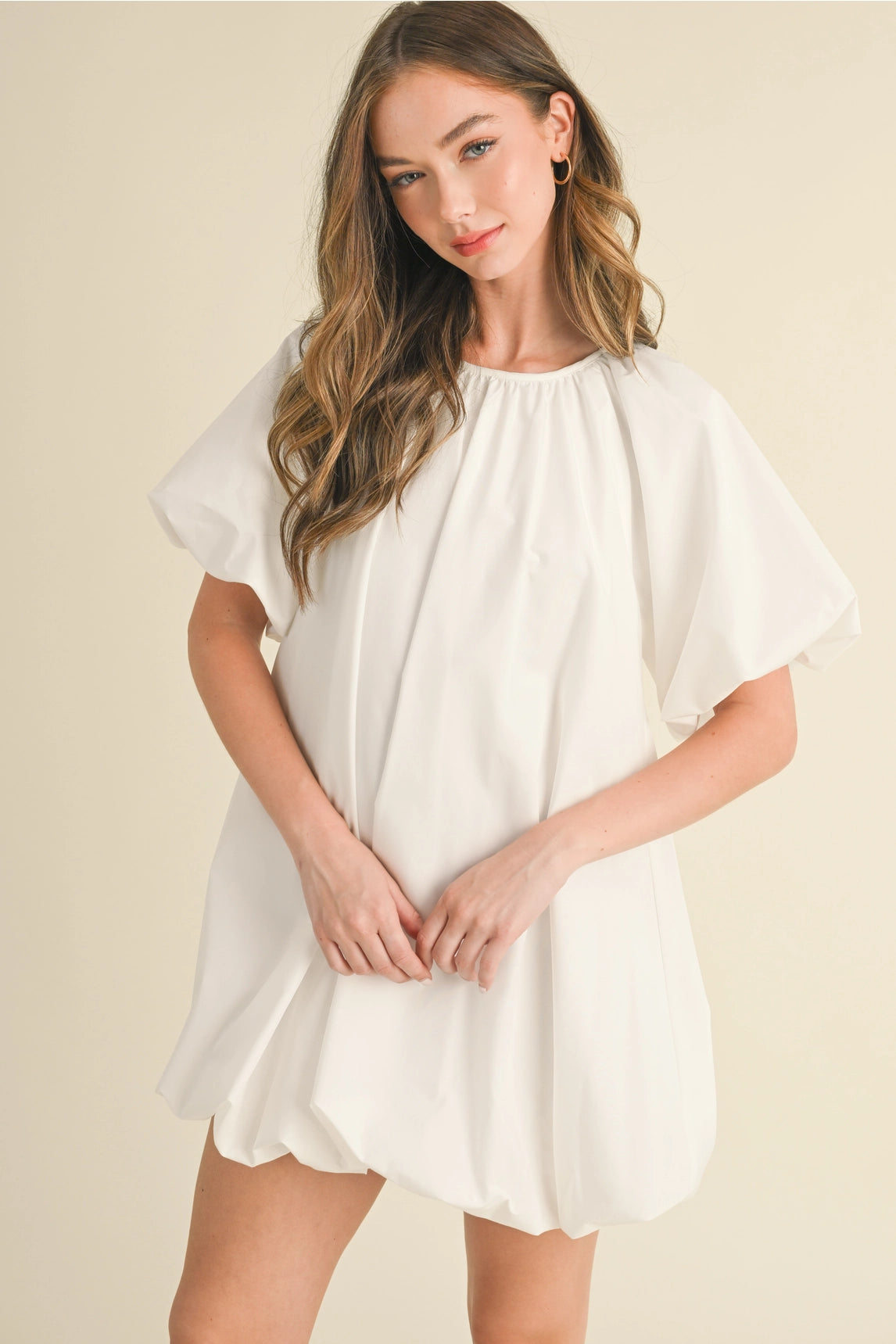 knee length dresses for ladies Puff Sleeve Bubble Hem Mini Dress