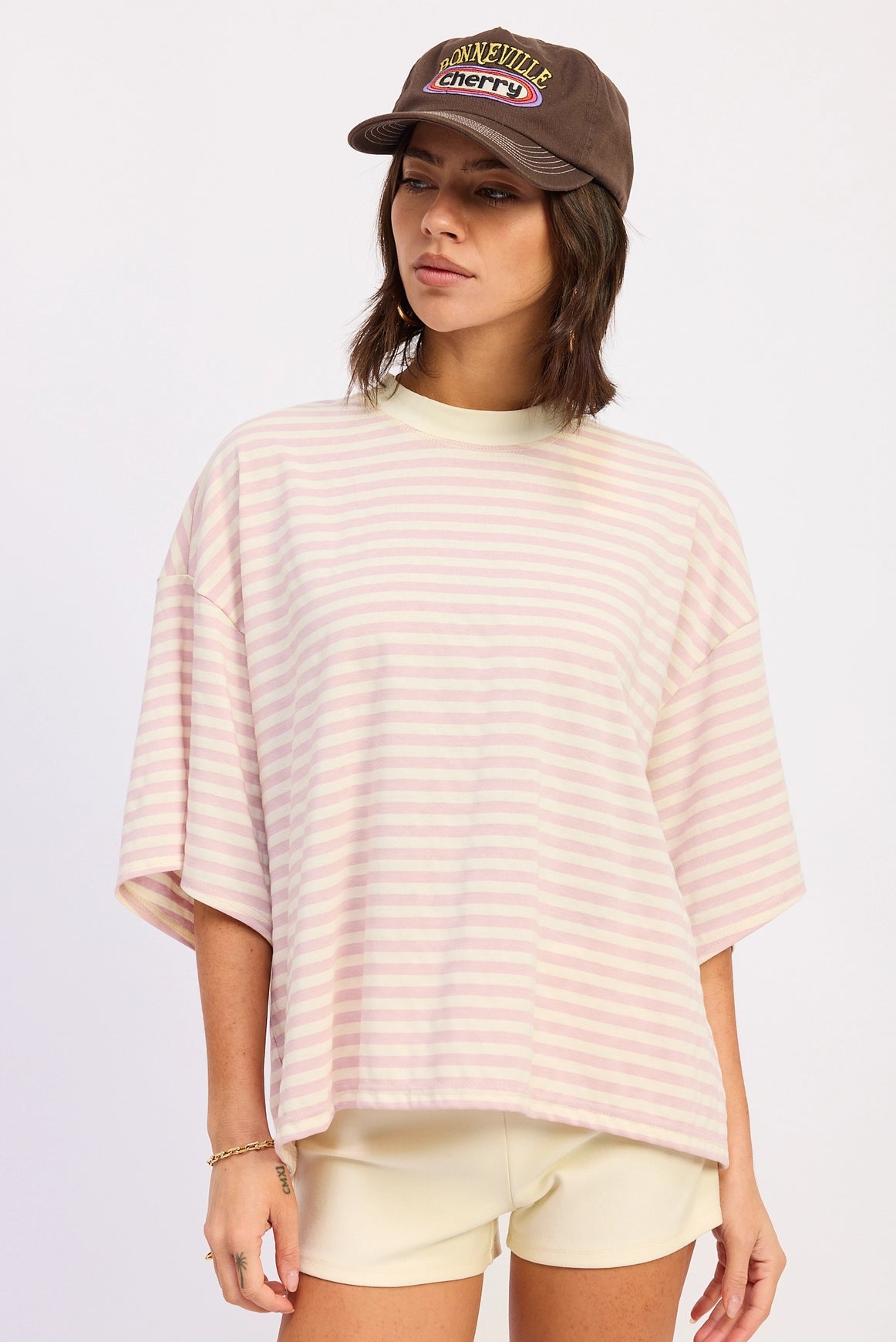 Stripe Oversized Basic Tee - Pink Stripe