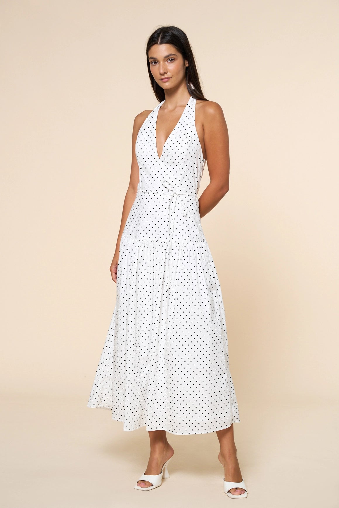 slim fit dress slacks Polka Dot Halter Neck Maxi Dress