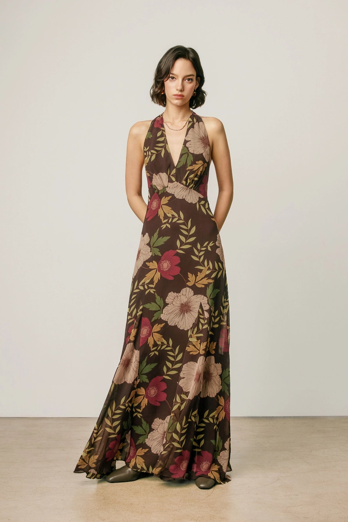 Floral Halter Neck Maxi Dress