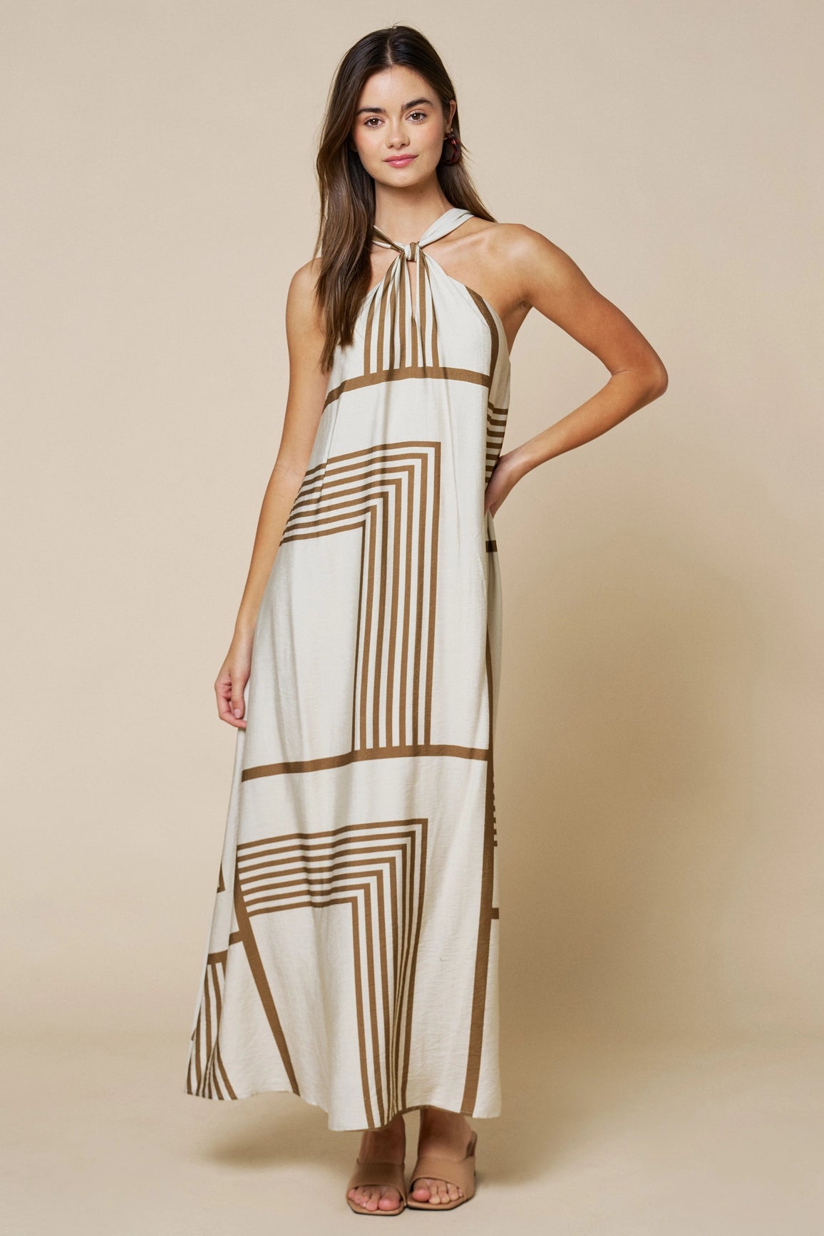 Geometric Halter Neck Maxi Dress