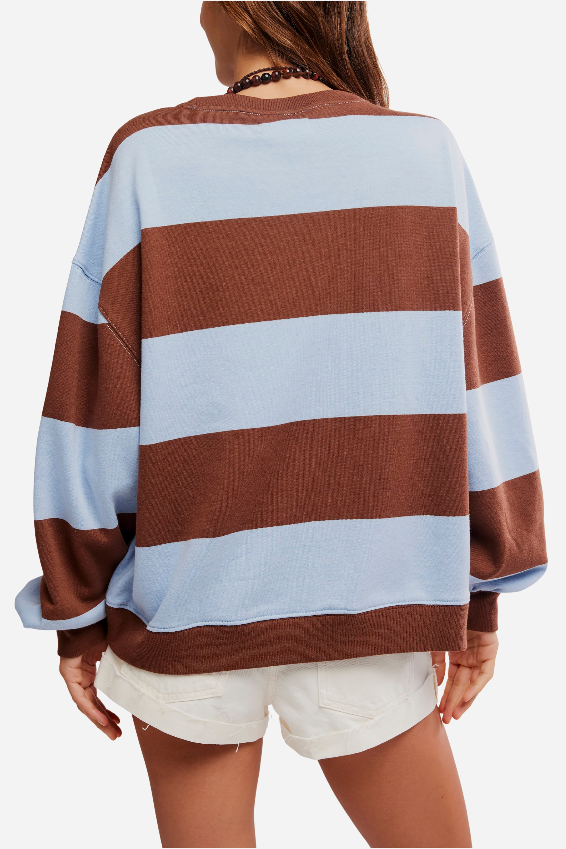 Free People - Classic Striped Oversized Crewneck - Periwinkle Combo