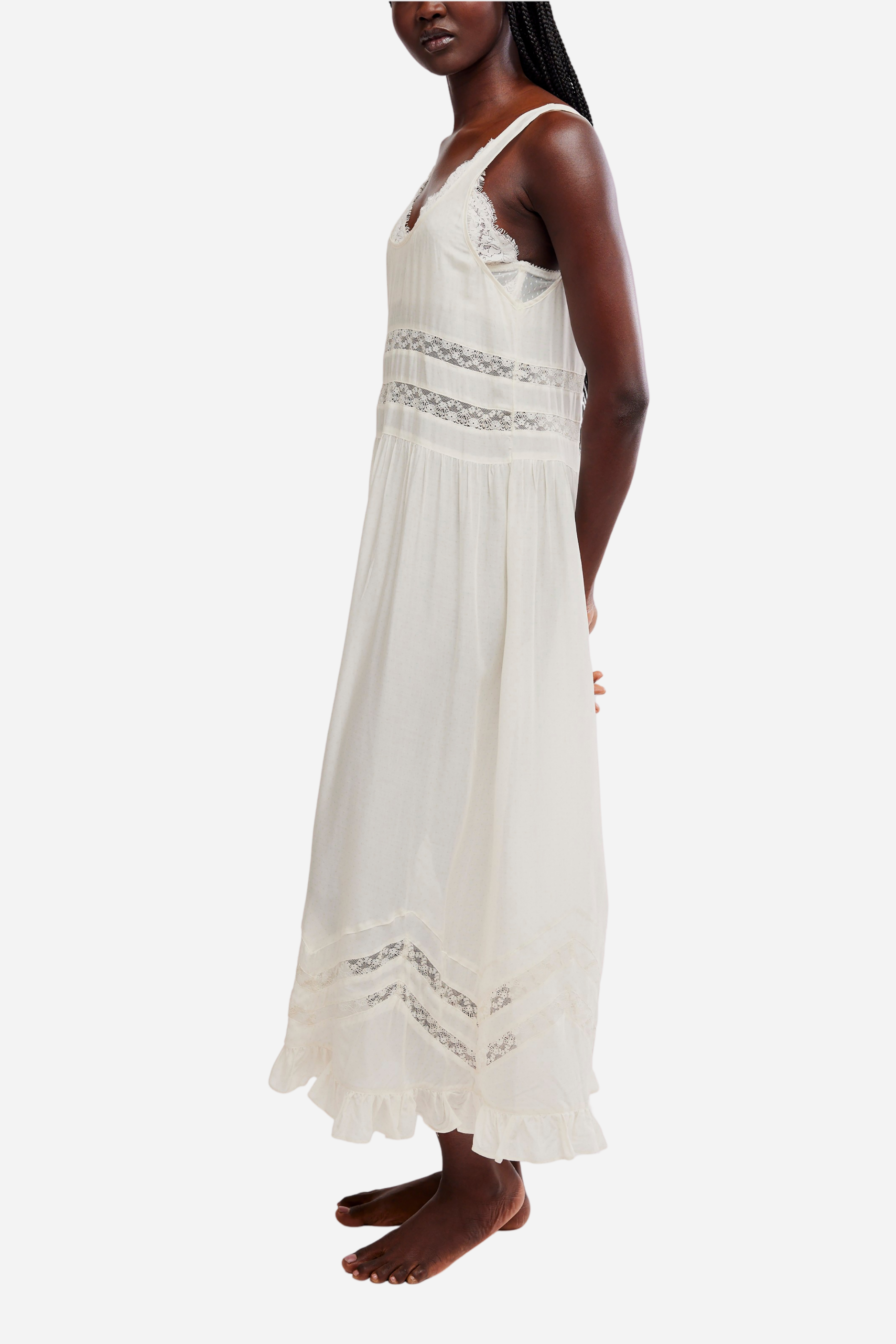 Free People Voile And Lace Midi Dress - Ivory Combo