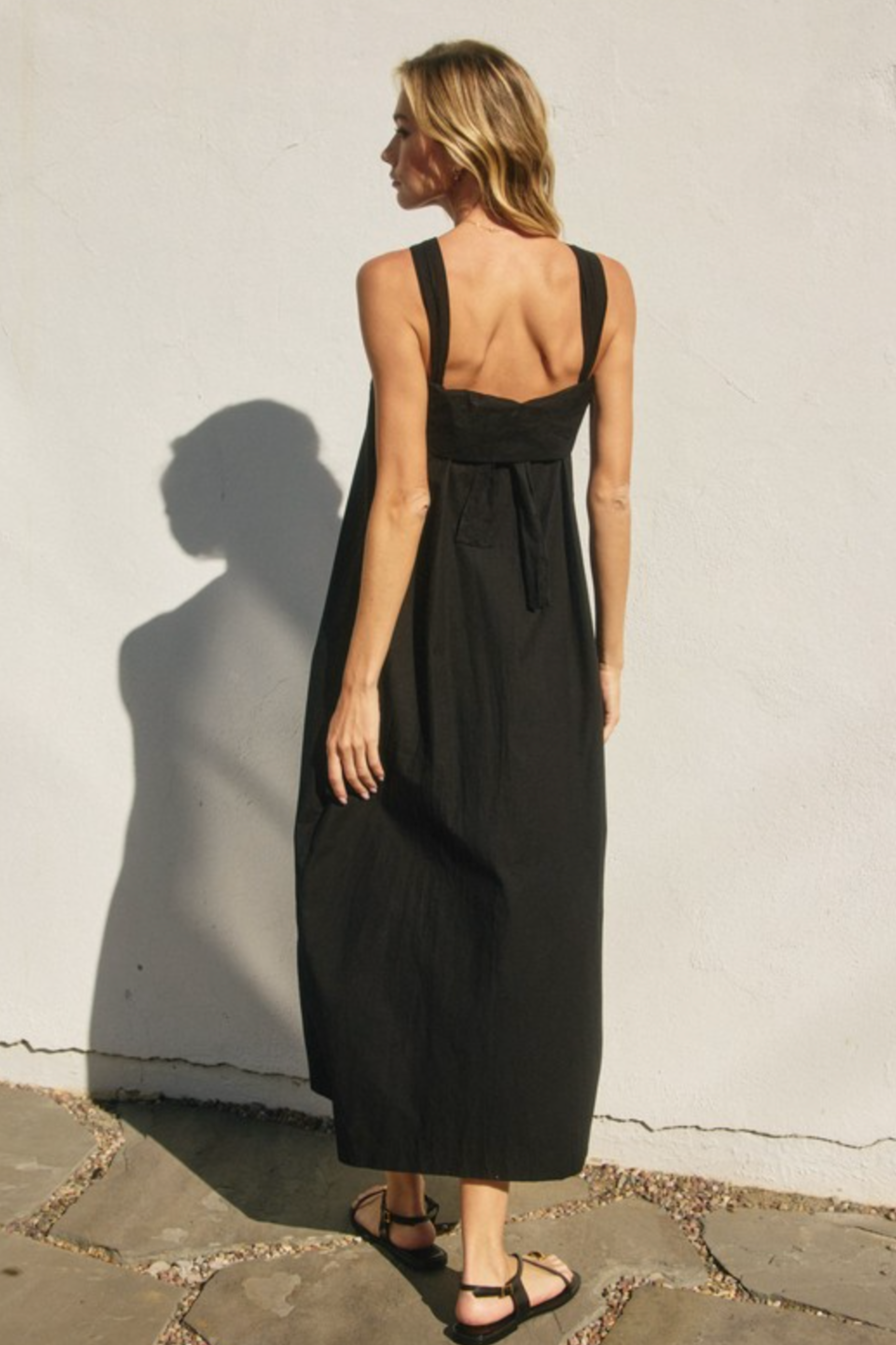 Cotton Halter Neck Maxi Dress - Black