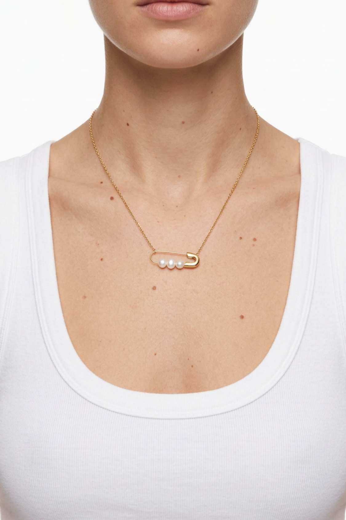18K Pearl Safety Pin Necklace