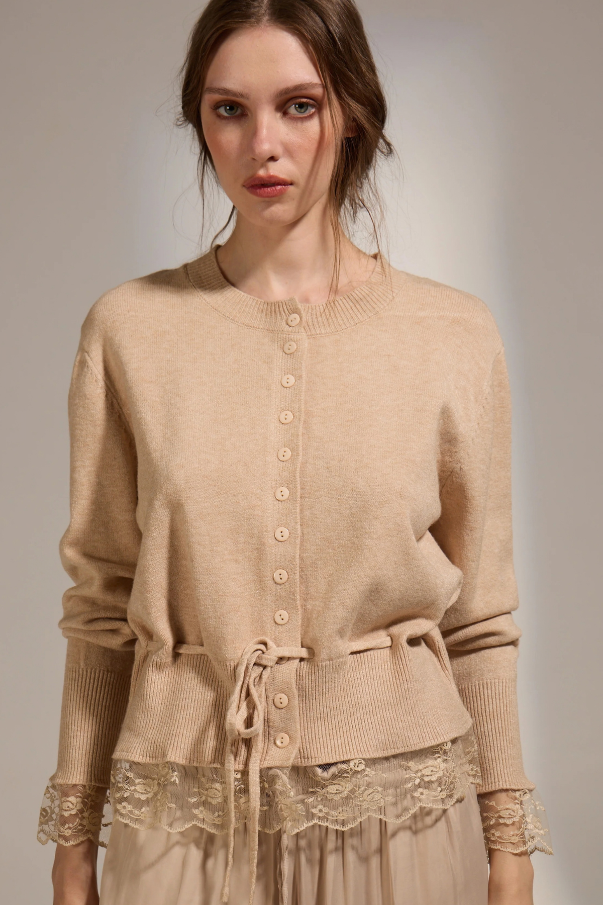Funkadelic Lace Trim Cardigan - Greige
