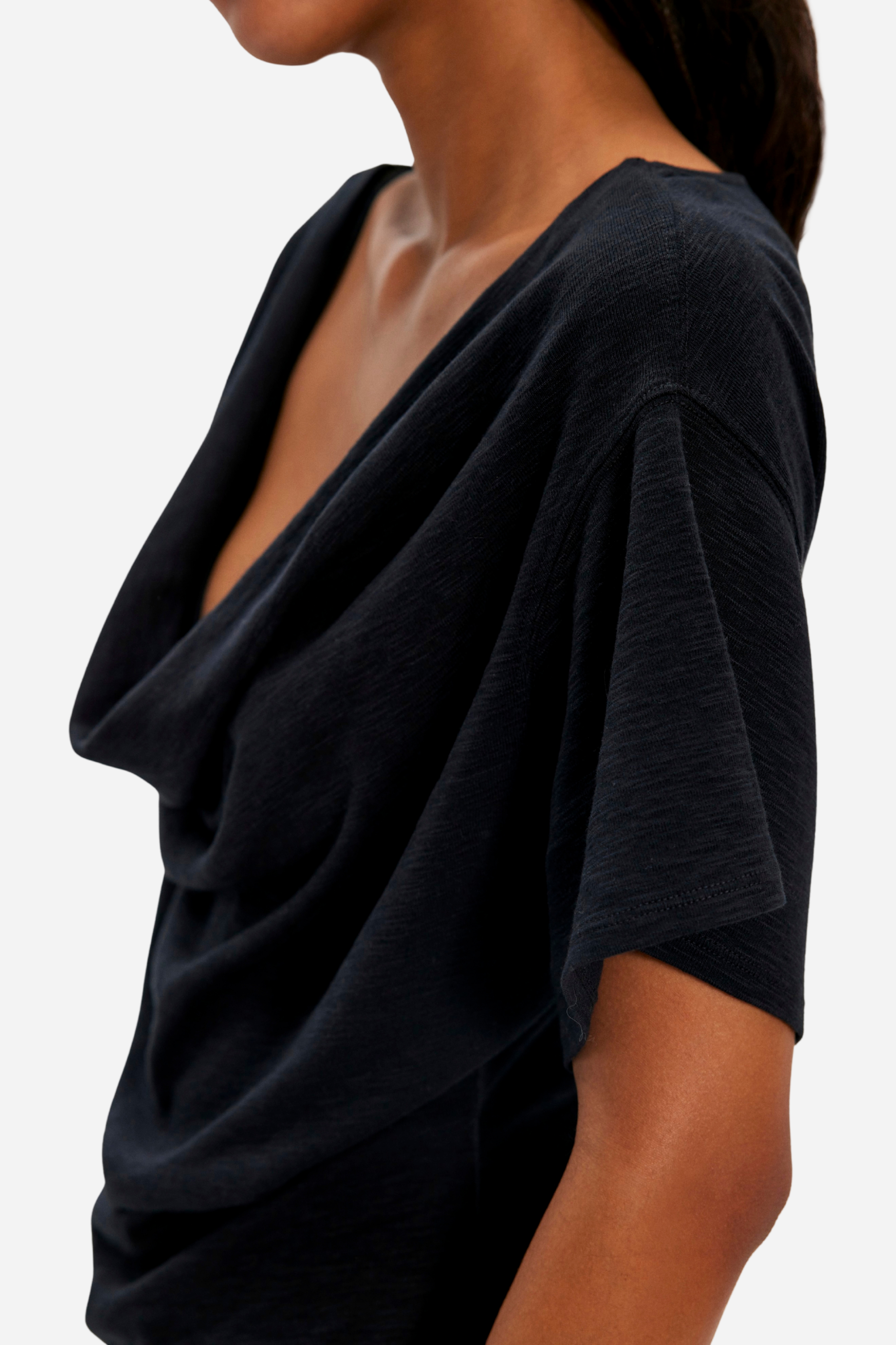 Free People Waterfall Cowl Neck Top - Black