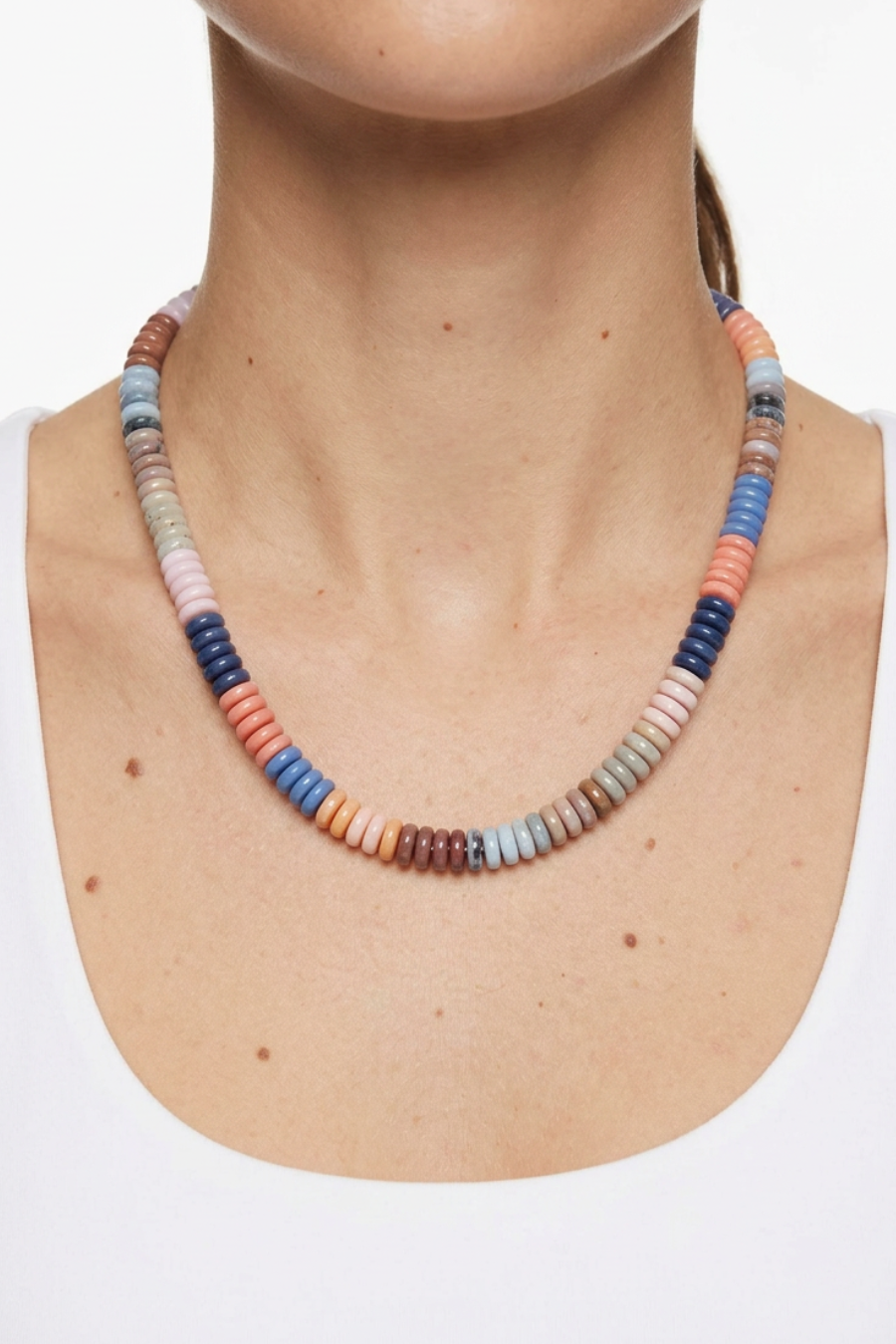 Flat Disc Beaded Necklace - Rainbow Multi