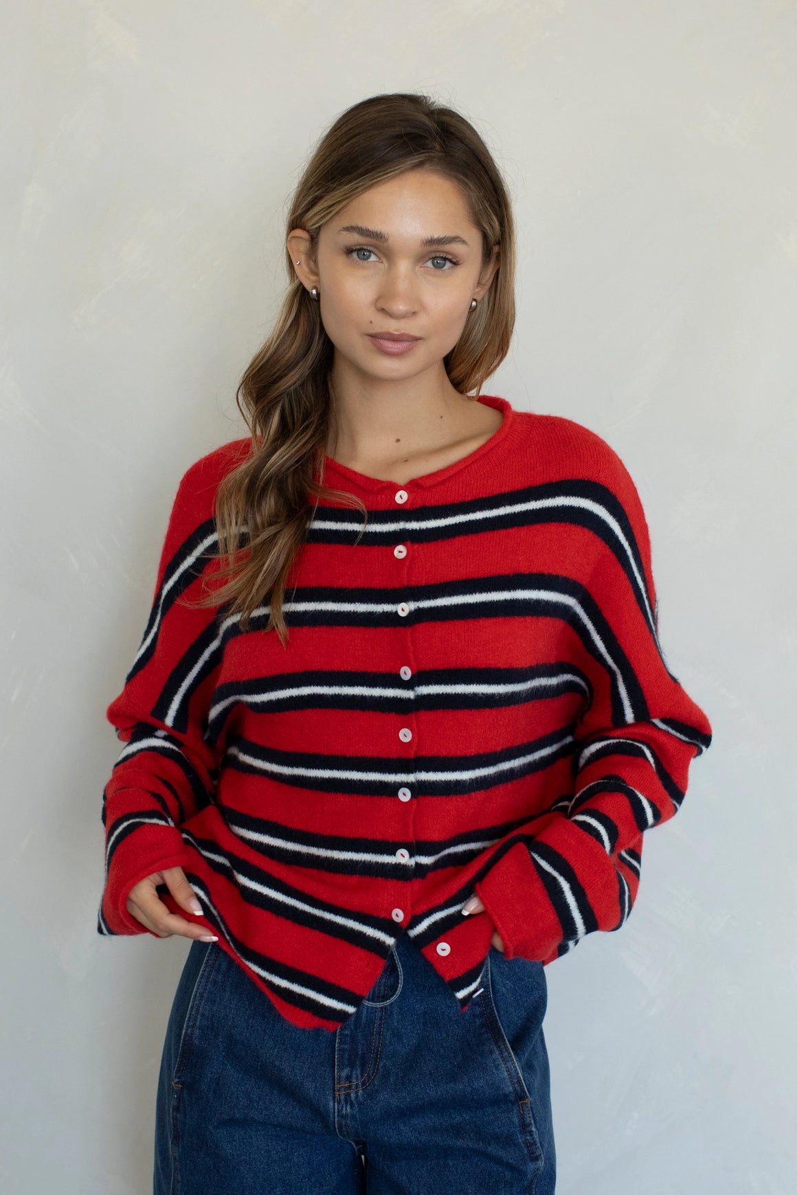 Piper Cardigan - Red Varsity Stripe