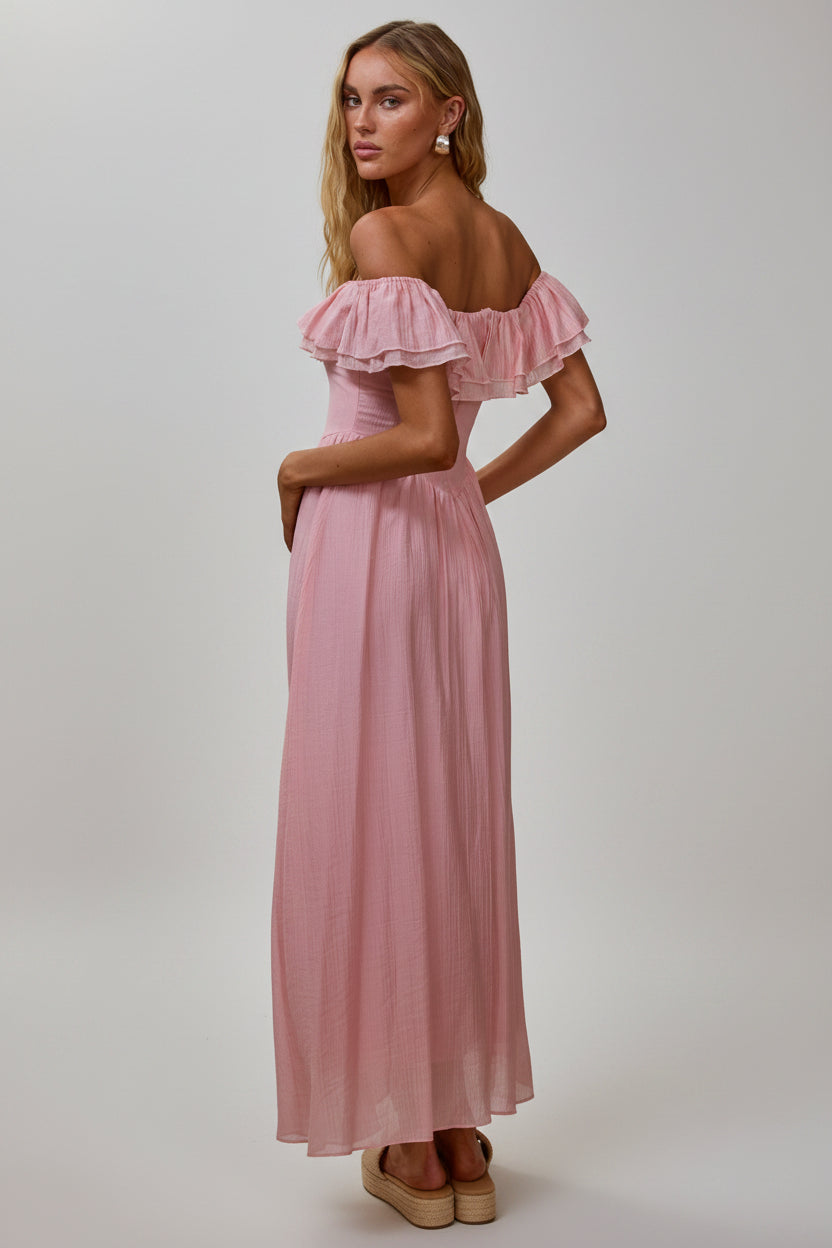Off Shoulder Corset Maxi Dress - Pink