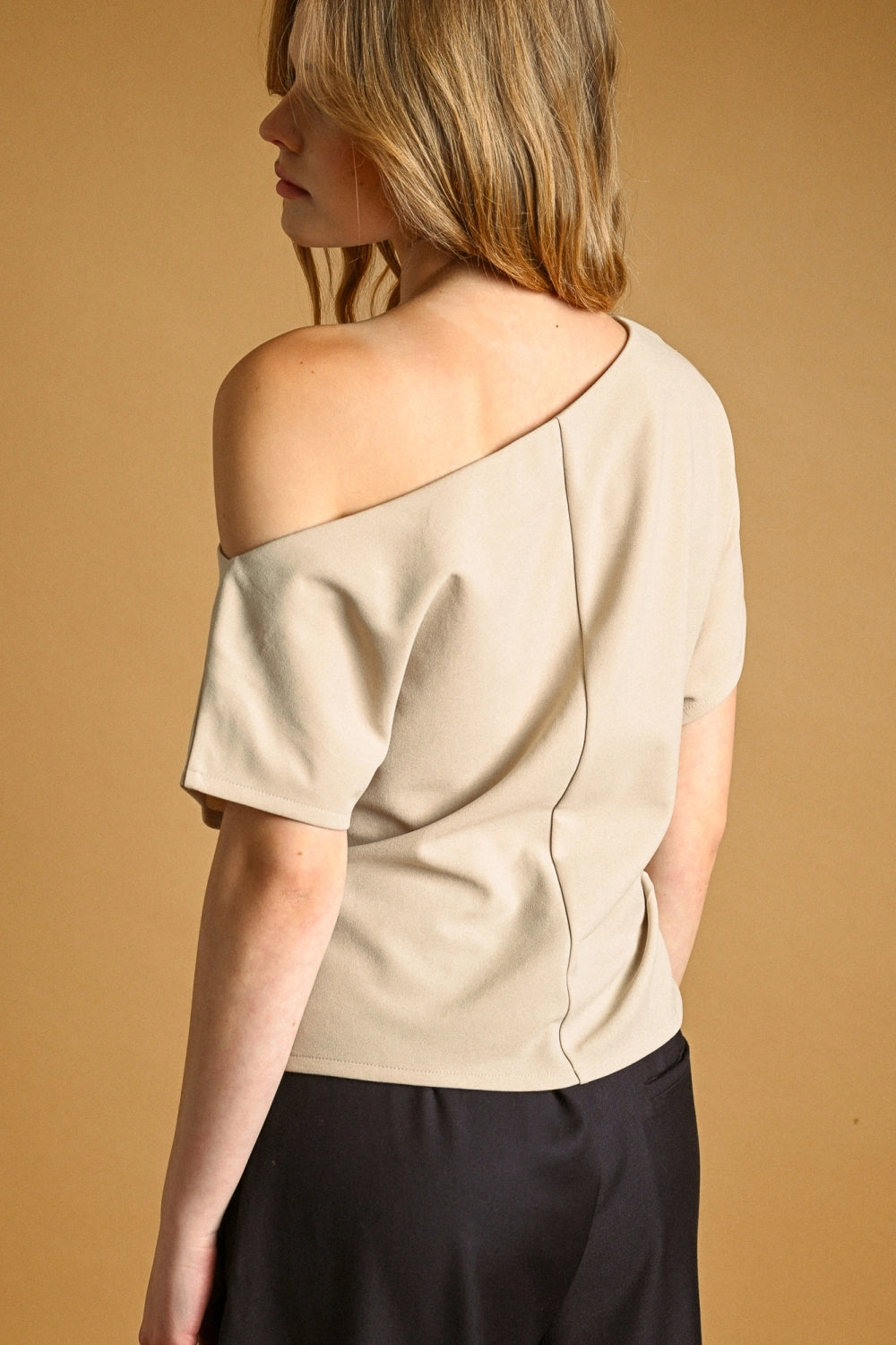 Boat Neck Asymmetric Top - Stone