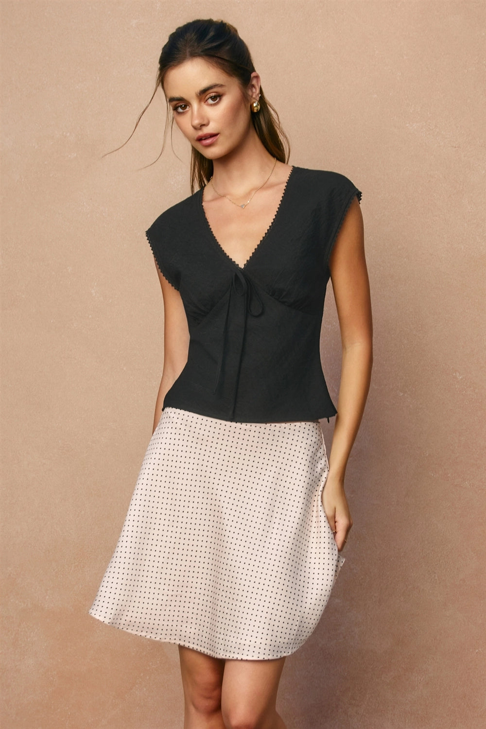 Satin Polka Dot Mini Skirt - Ivory