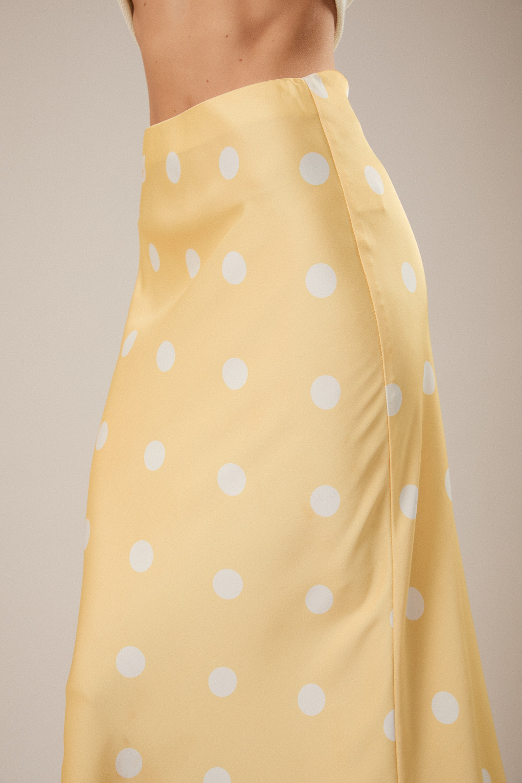 Polka Dot Satin Midi Skirt - Butter