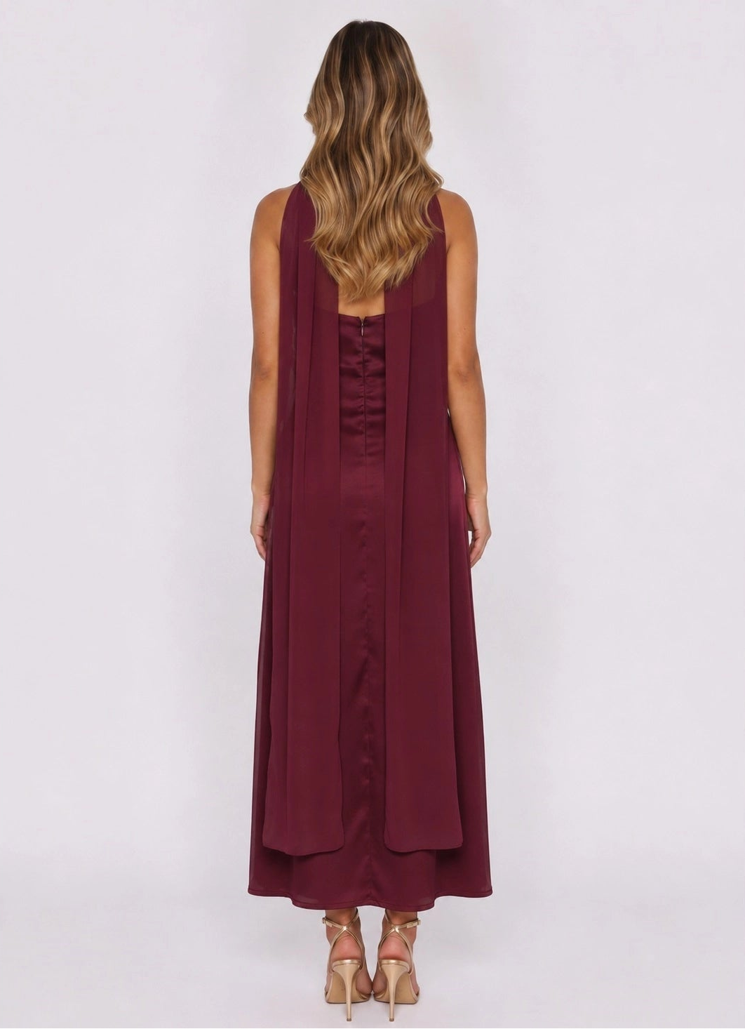 Satin Halterneck Maxi Dress - Wine