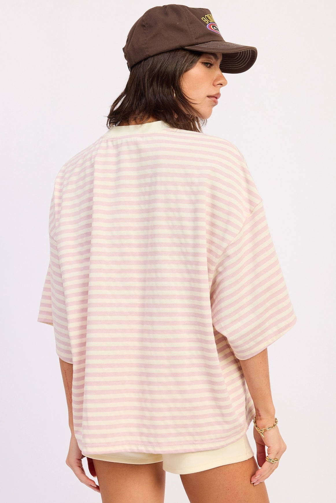 Stripe Oversized Basic Tee - Pink Stripe
