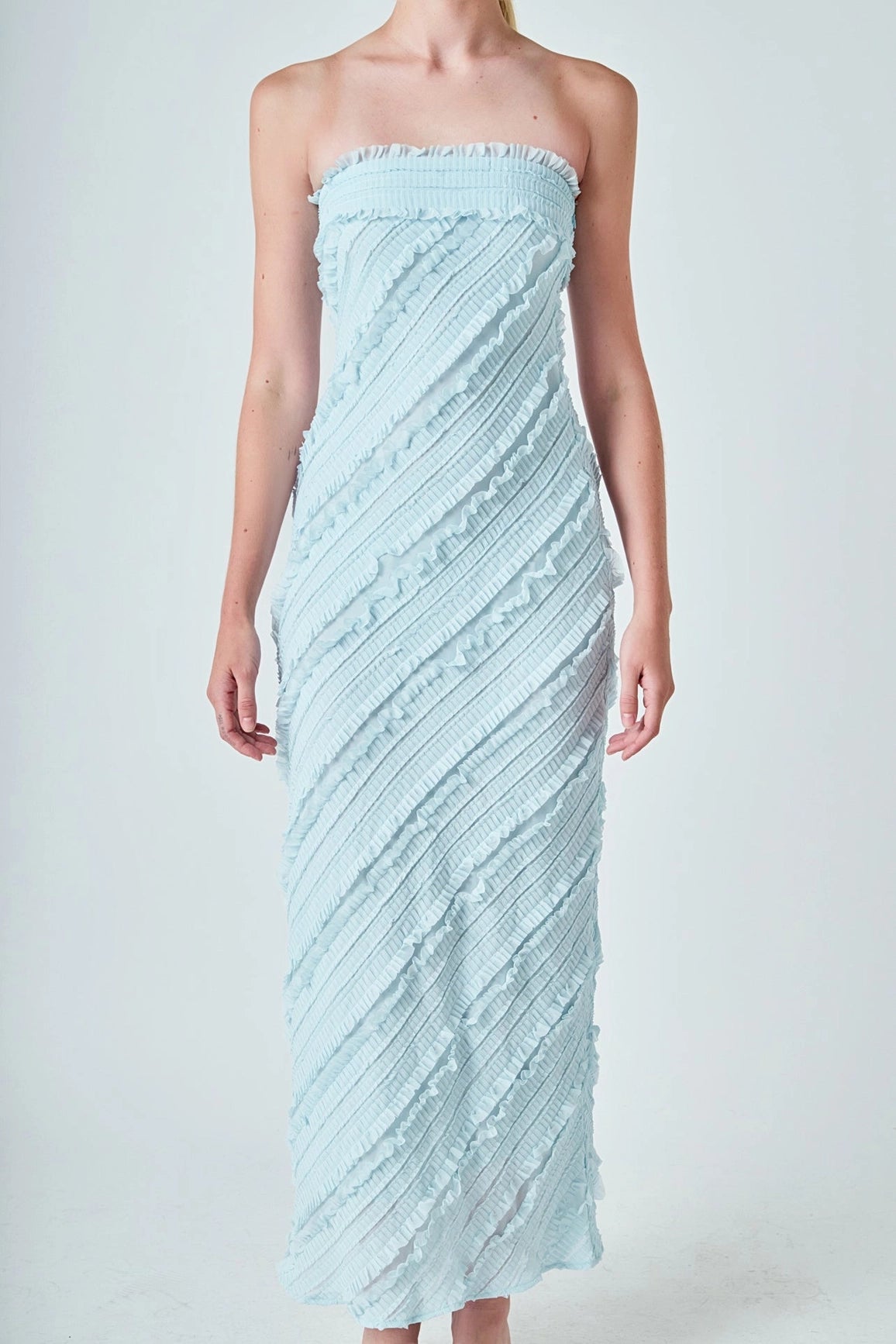 Endless Rose - Strapless Ruffled Maxi Dress - Icy Blue