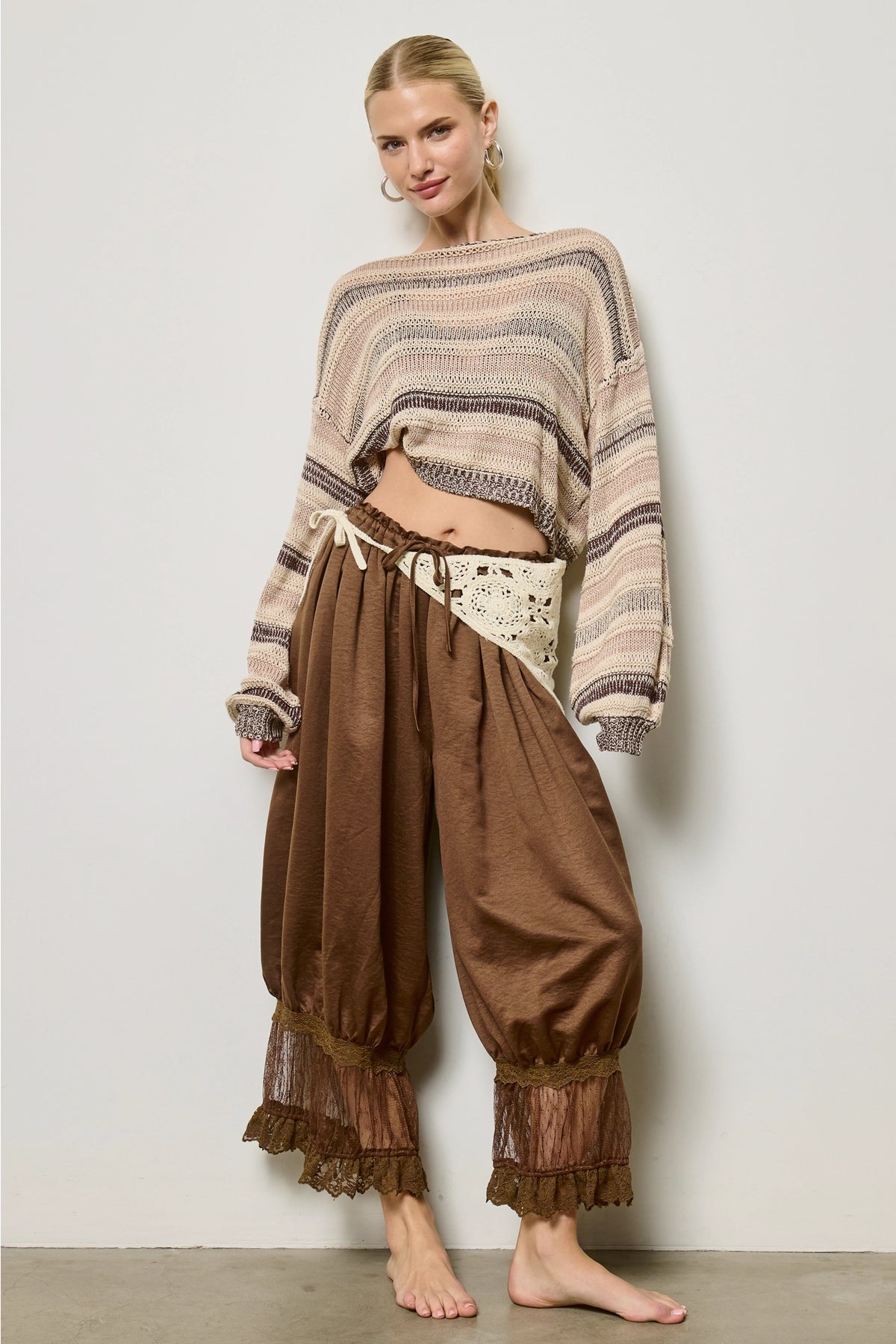 Lace Trim Bloomer Pants - Espresso