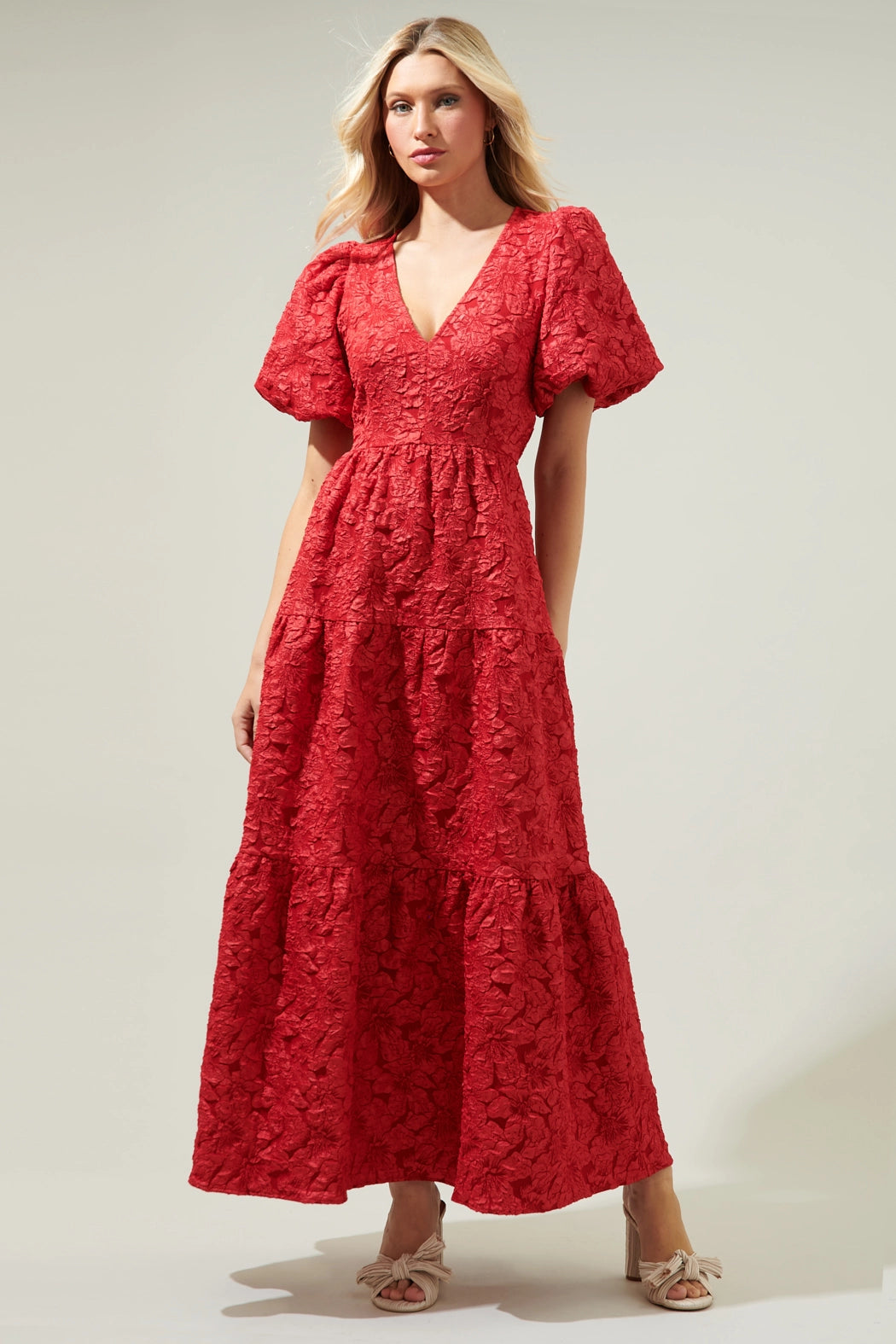 Arielle Jacquard Maxi Dress - Burgundy