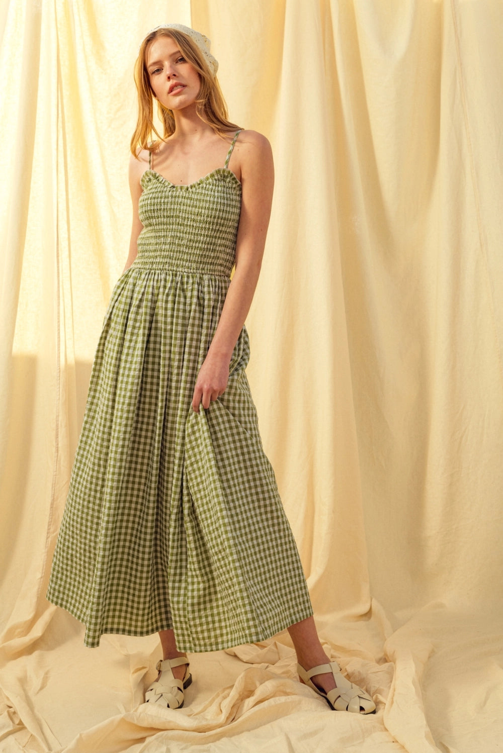 Betsy Gingham Print Maxi Dress - Green