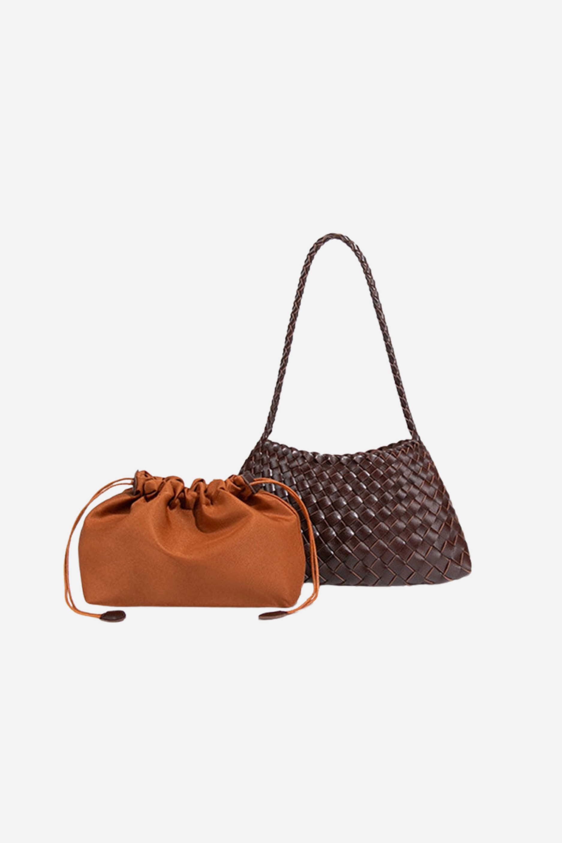 Vintage Woven Shoulder Bag - Coffee