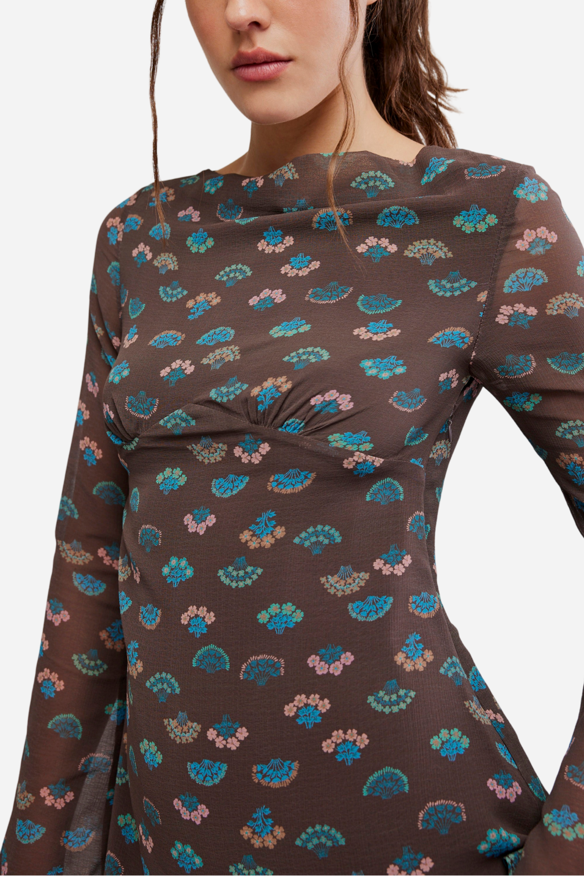 Free People Jolie Printed Mini Dress - Espresso Combo