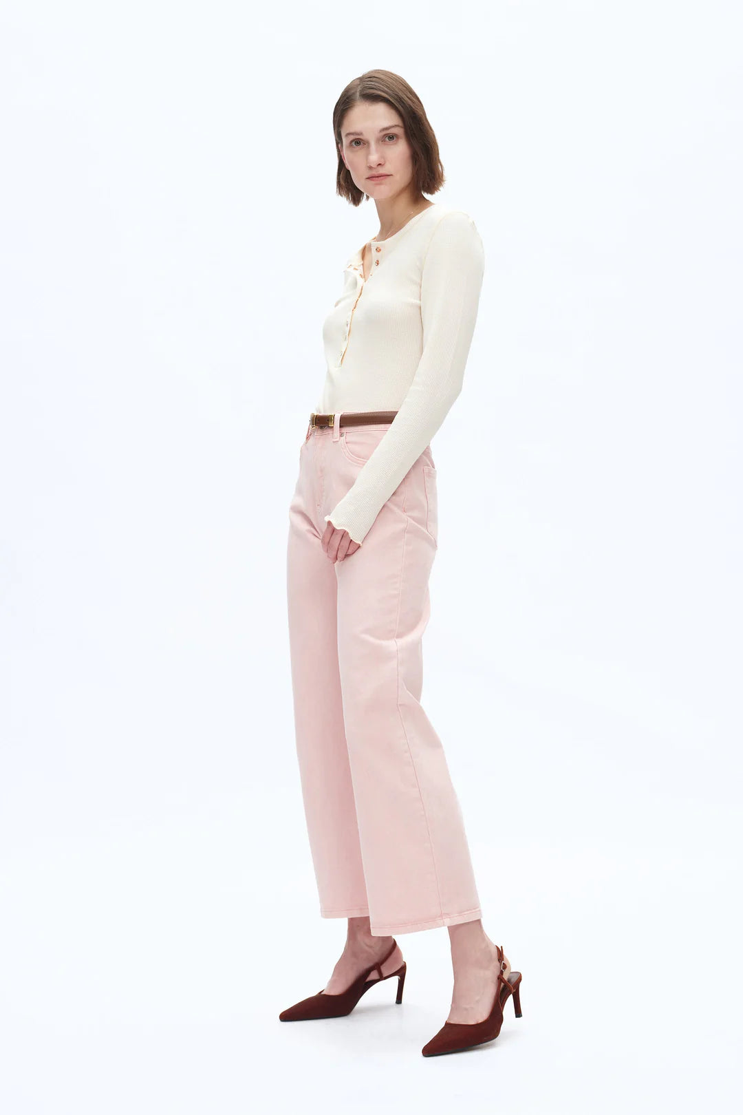 Mid Rise Barrel Jeans - Pearl Pink
