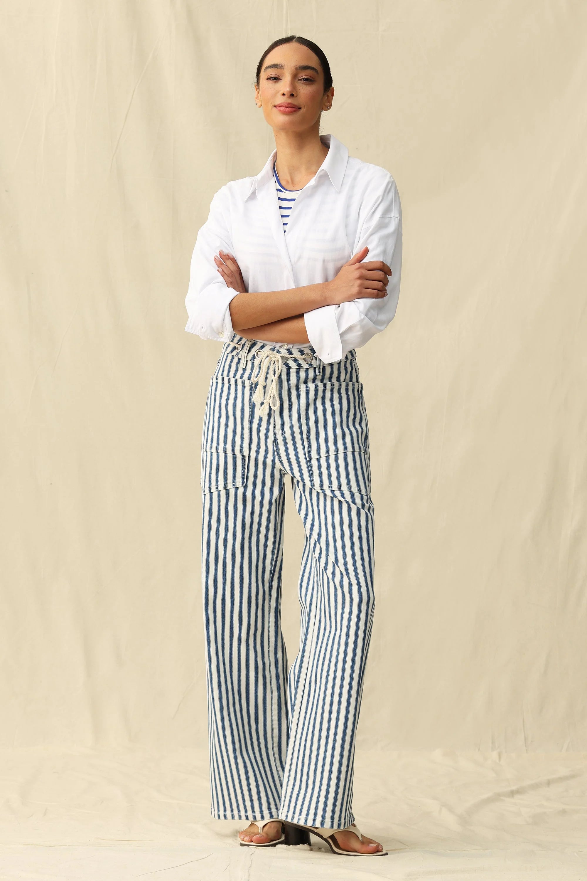 Tamsin High Rise Wide Leg Jeans - Blue Stripe
