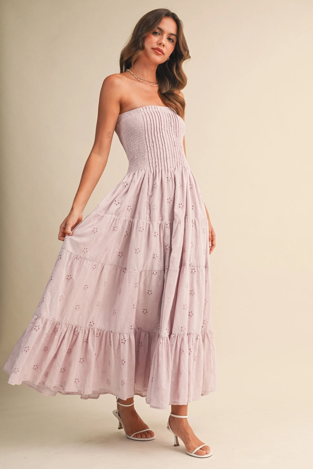 Summer Lace Midi Dress - Light Pink