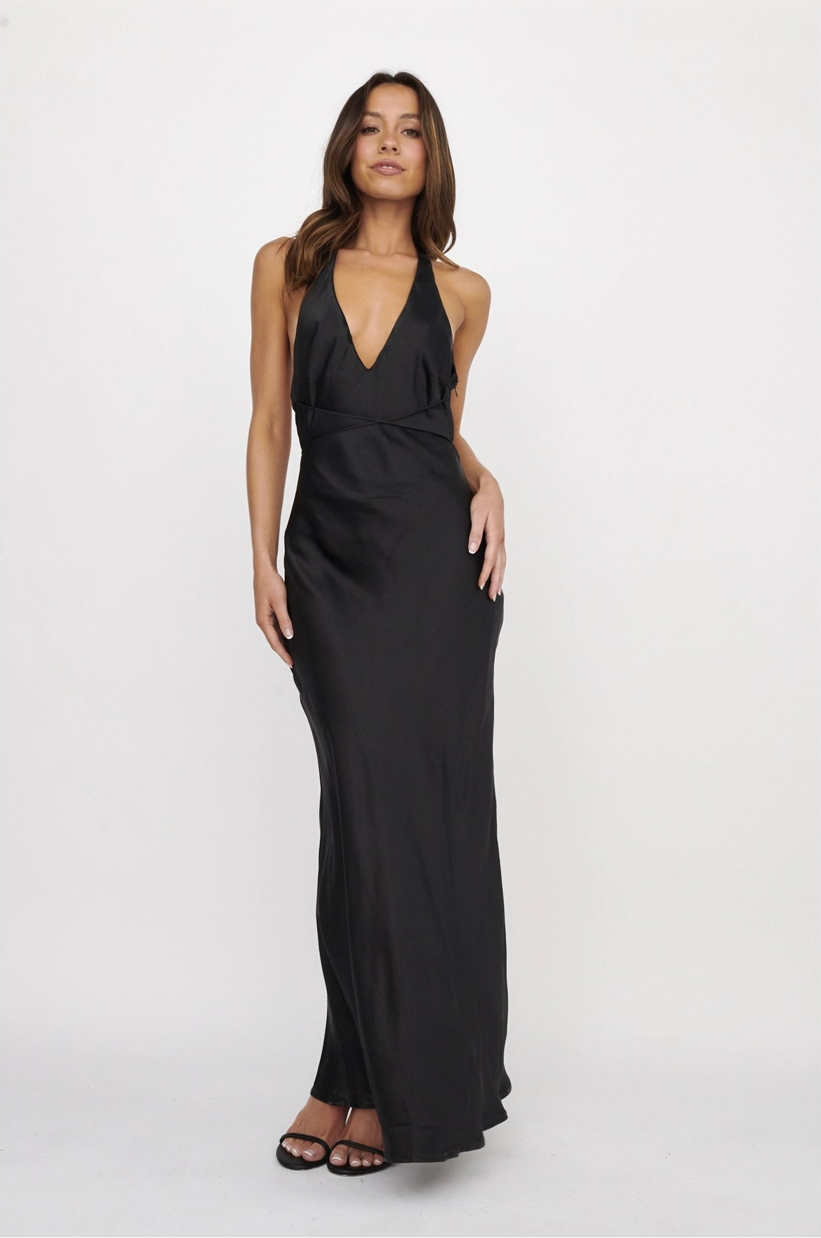 Satin Halter Neck Maxi Dress