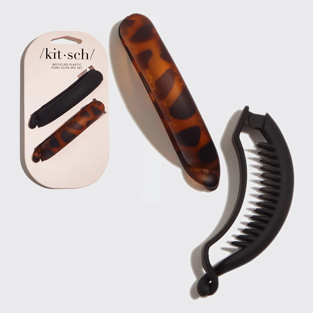KITSCH - Recycled Plastic Pony Clips 2pc- Black & Tort