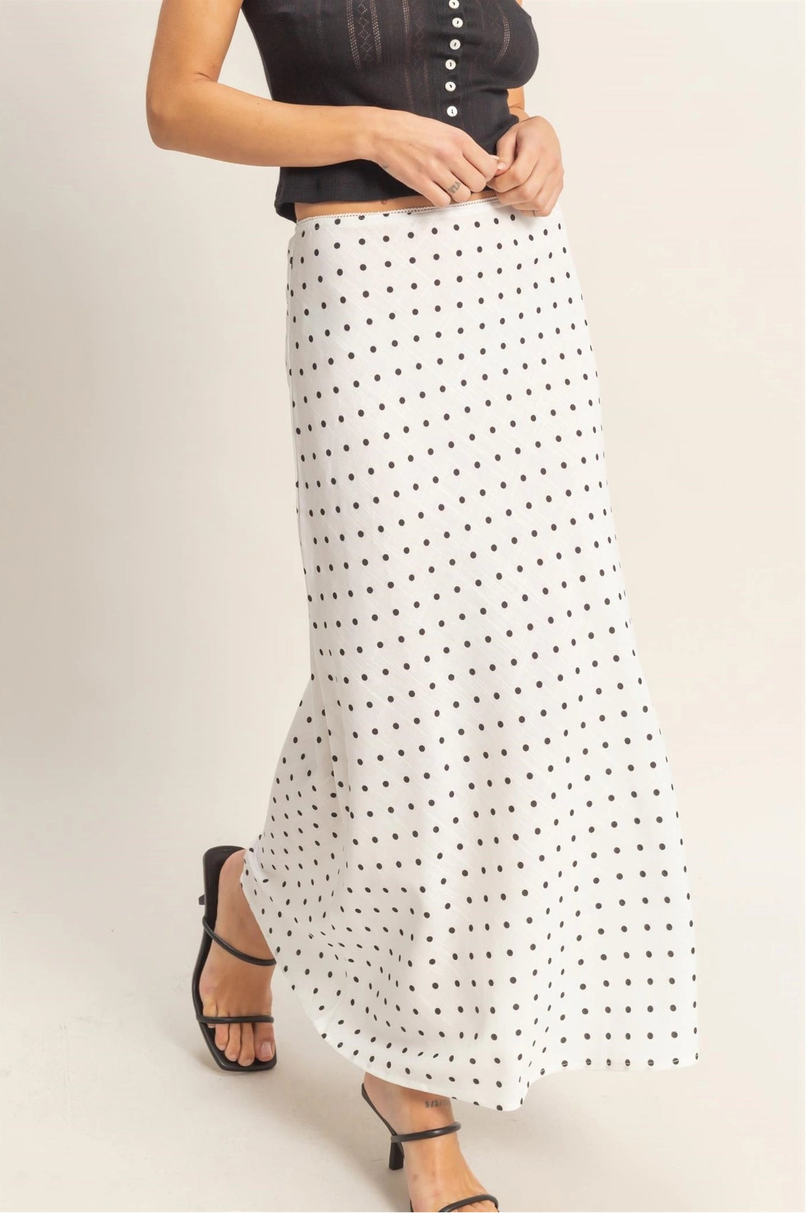 Polka Dot A-Line Maxi Skirt - White
