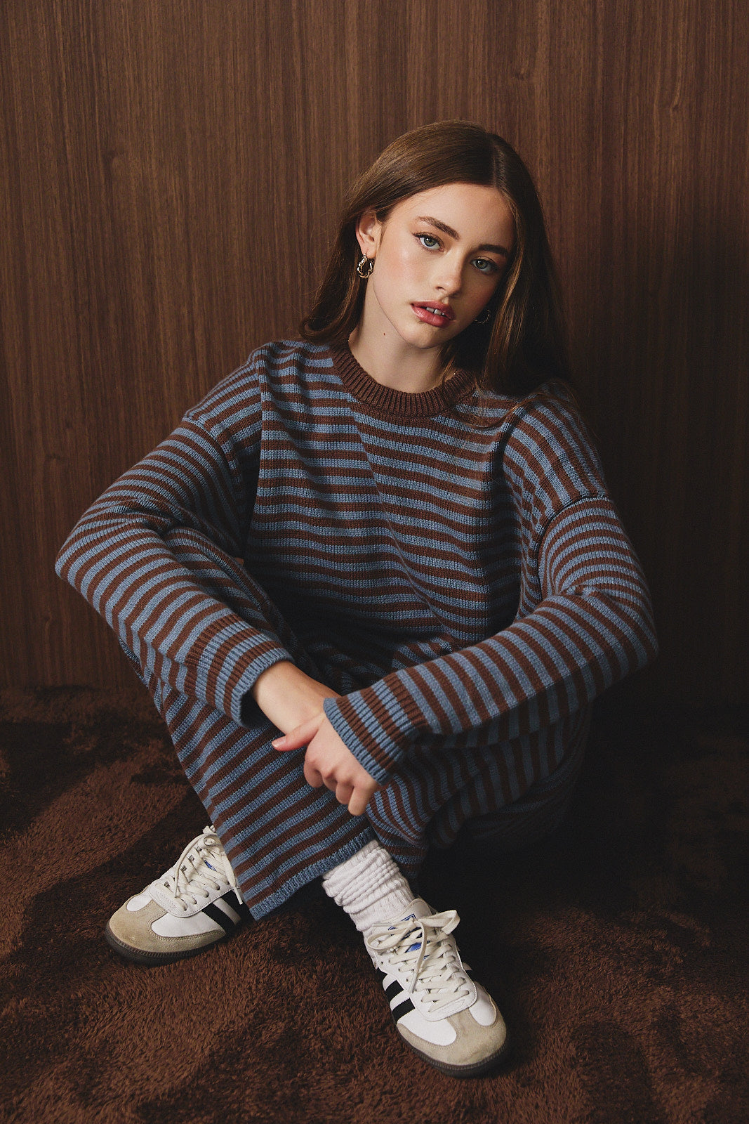 Multi Stripe Sweater Set - Blue Brown