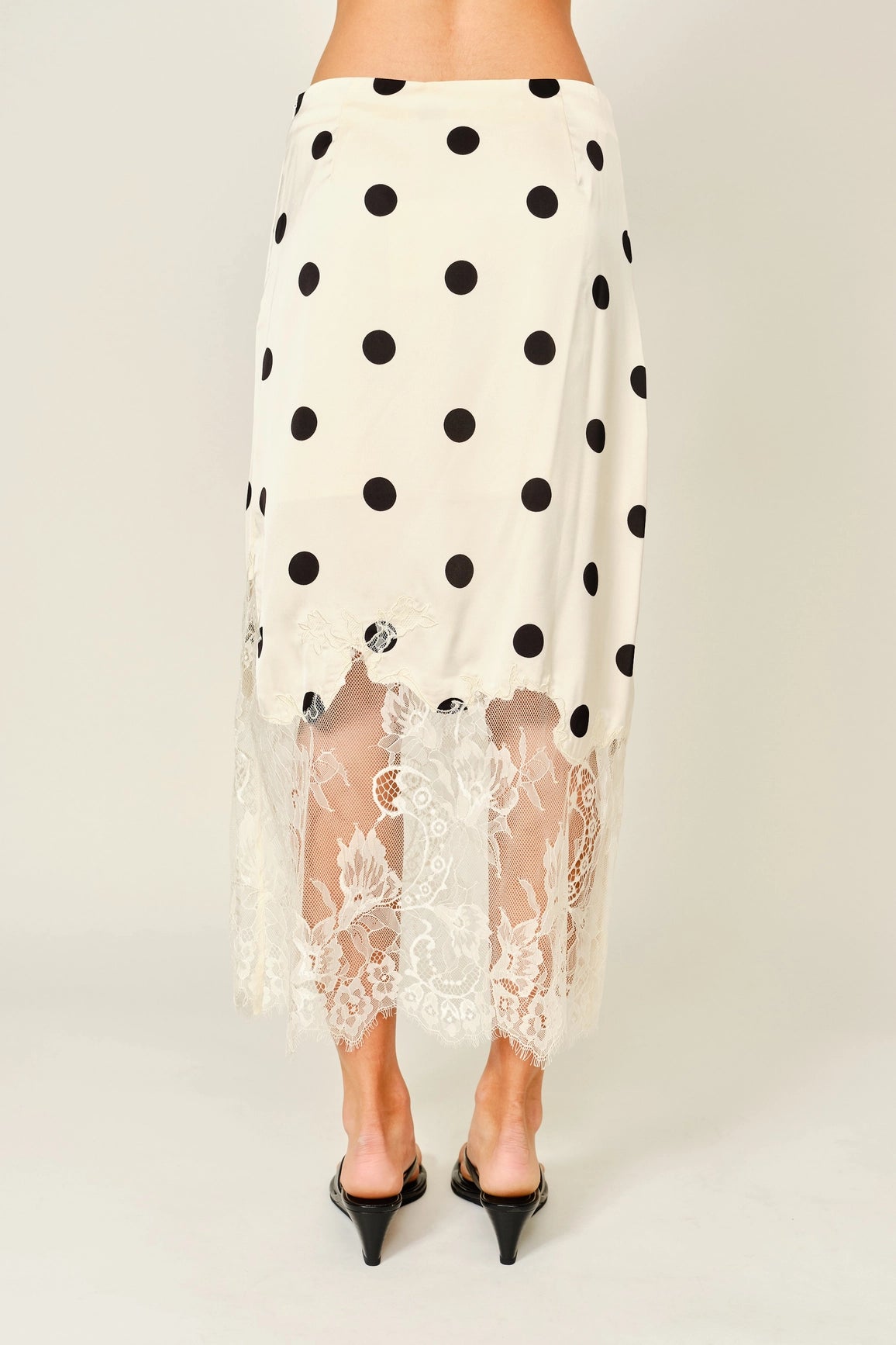 Polka Dot Lace Satin Midi Skirt