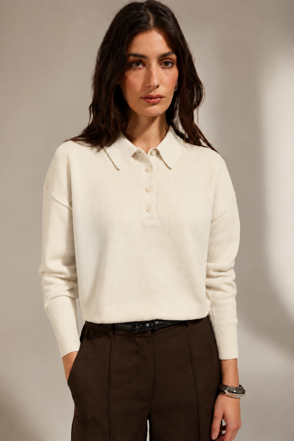 Rila Polo Sweater - Ecru