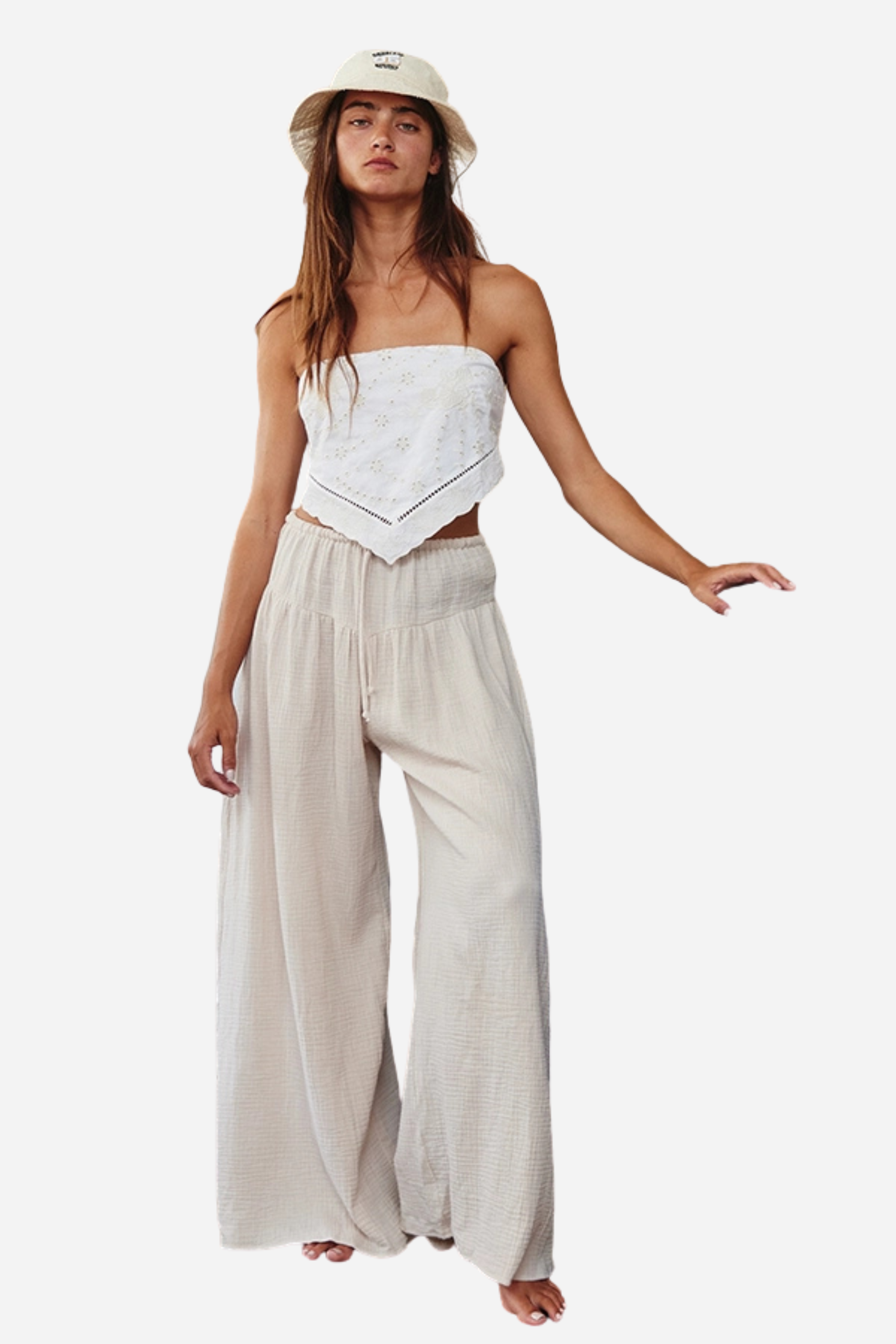 Wide Leg Gauze Pants - Natural