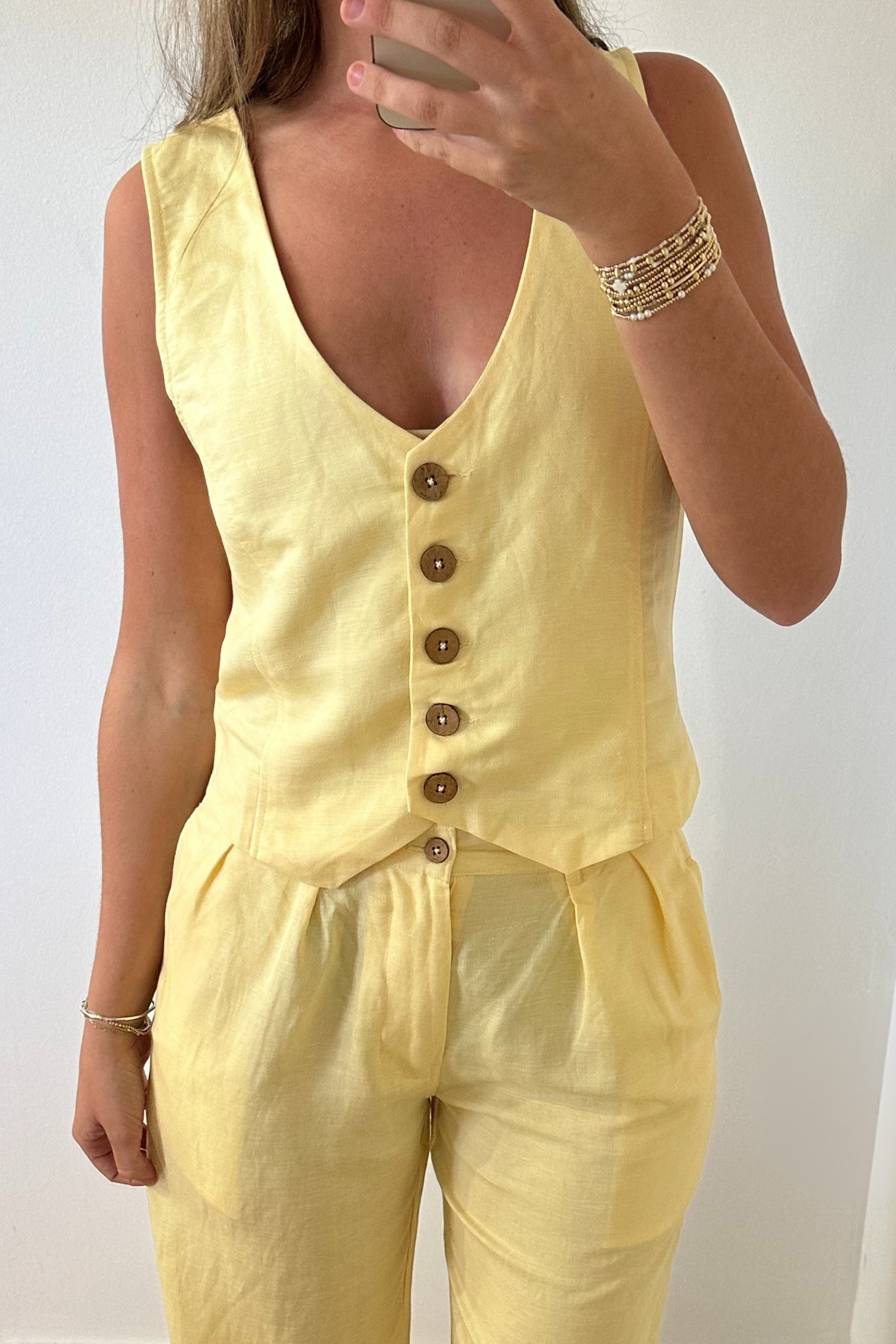 Here Comes the Sun Linen Vest - Yellow