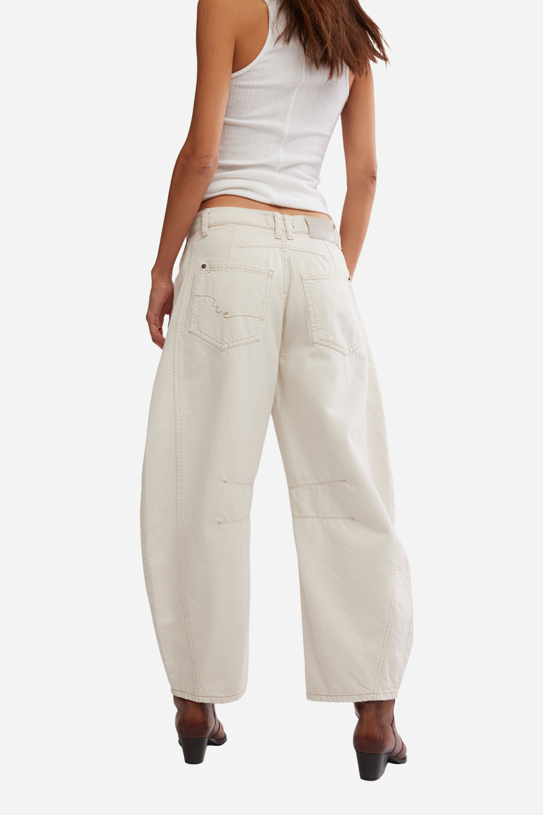 Free People Good Luck Mid Rise Barrel Jeans - Milk