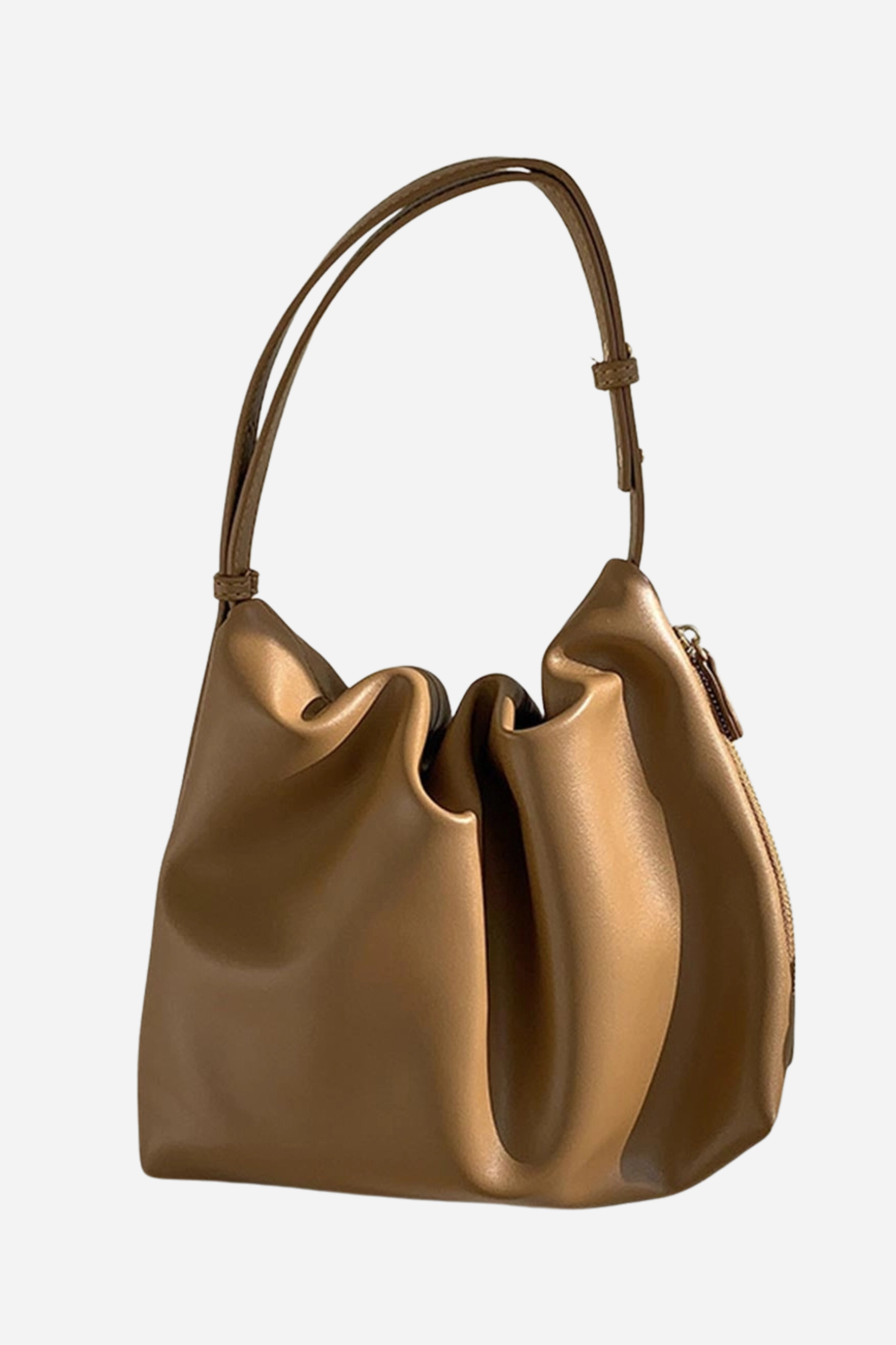 Ruched Tote Shoulder Bag - Brown