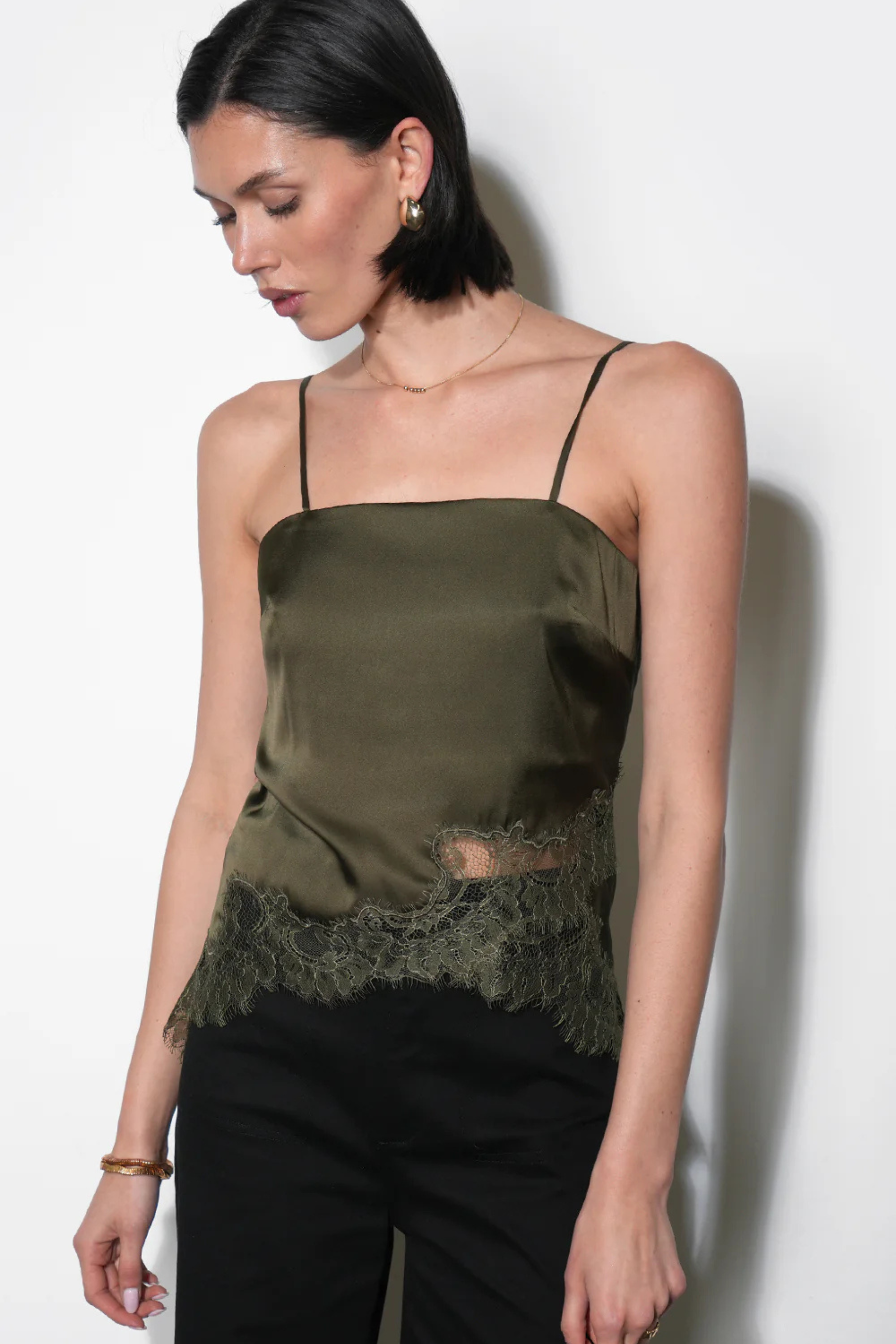 Stella Lace Hem Cami - Olive