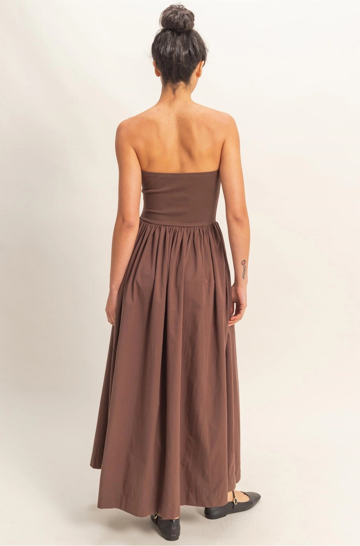 Strapless Flowy Midi Dress - Chocolate
