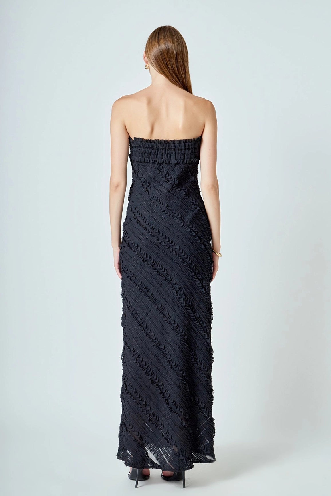 Endless Rose - Strapless Ruffled Maxi Dress - Black