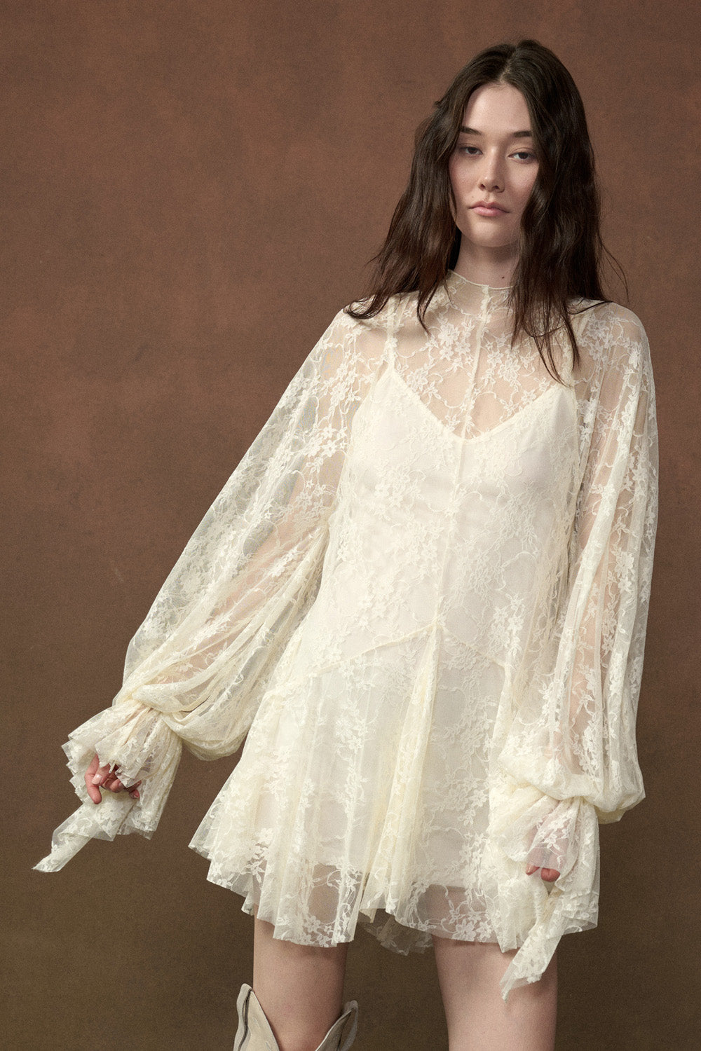 Floral Lace Layered Mini Dress