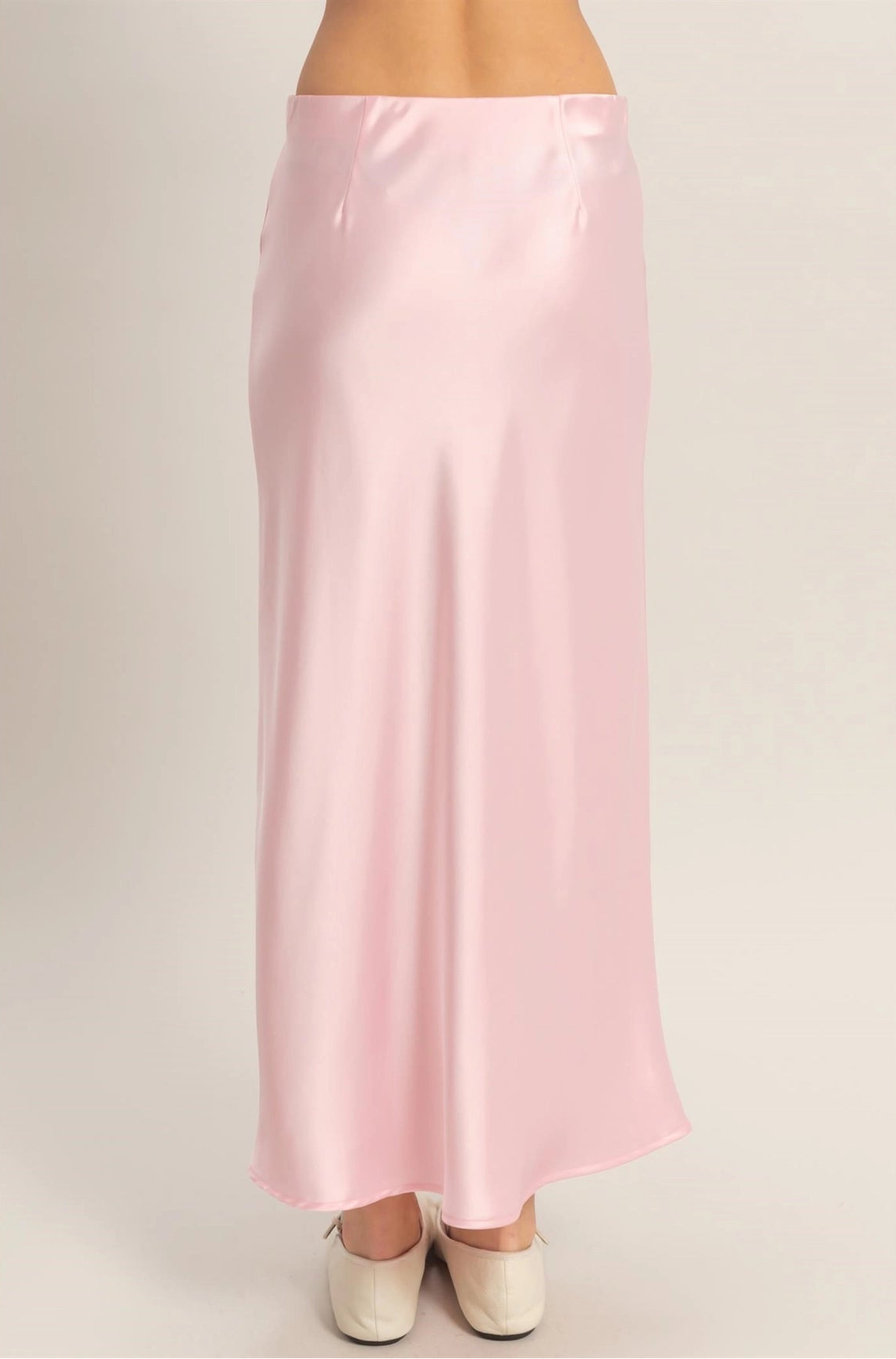 Satin Midi Skirt - Soft Pink