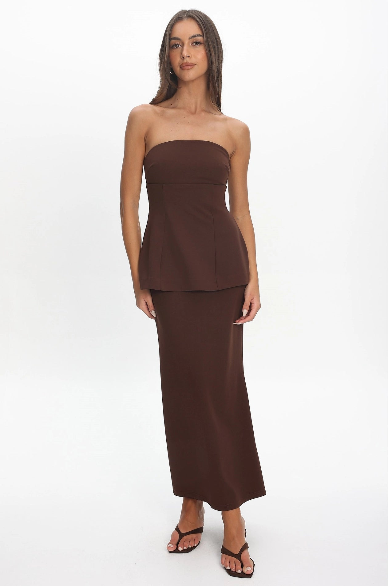 Strapless Peplum Maxi Dress