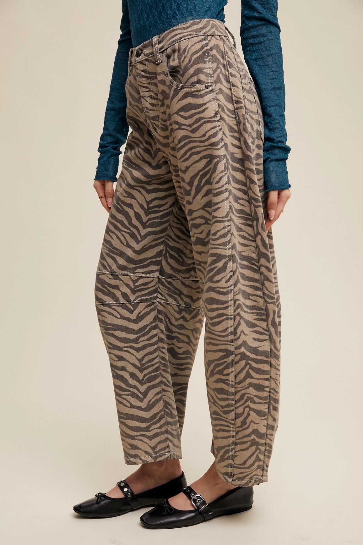 Zebra Print Barrel Jeans