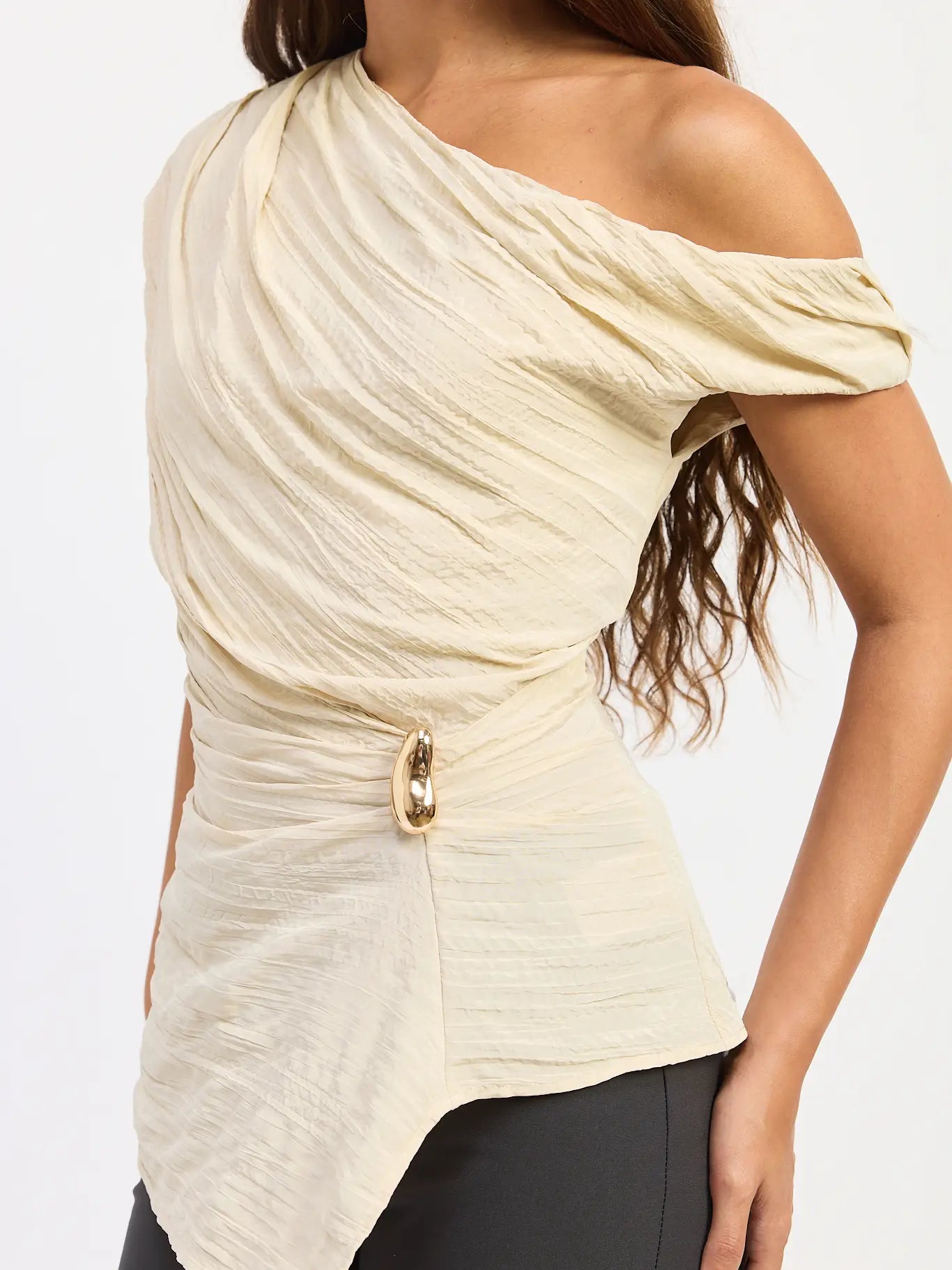 Asymmetrical Satin Drape Top